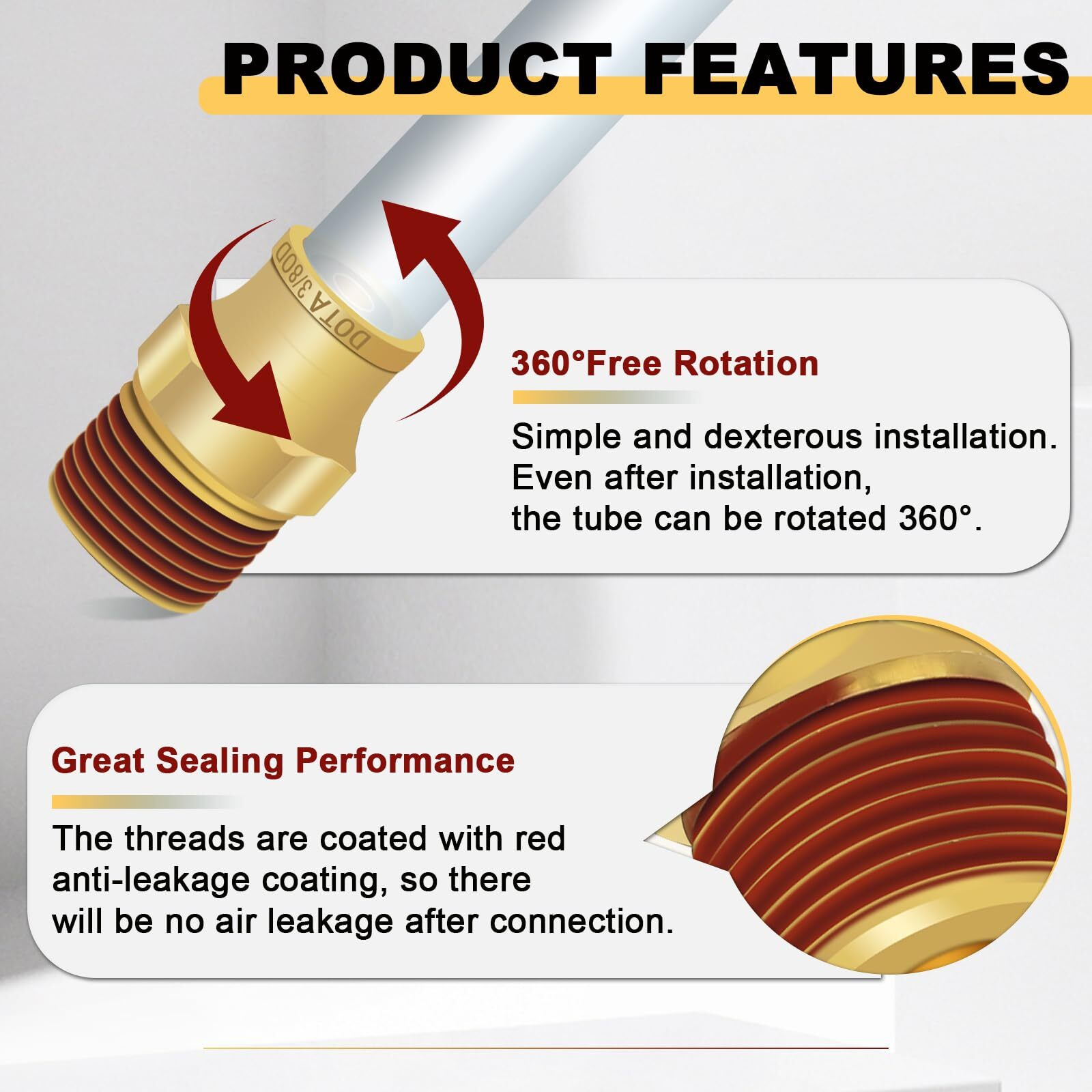 Siptenk 3/8"" Dot Brass Push To Connect Air Line Fittings 5 Pcs  3/8"" Od Tube X 3/8"" Npt Thread Air Brake Line Quick Connect Fittings For Truck Trailers Industry Air System