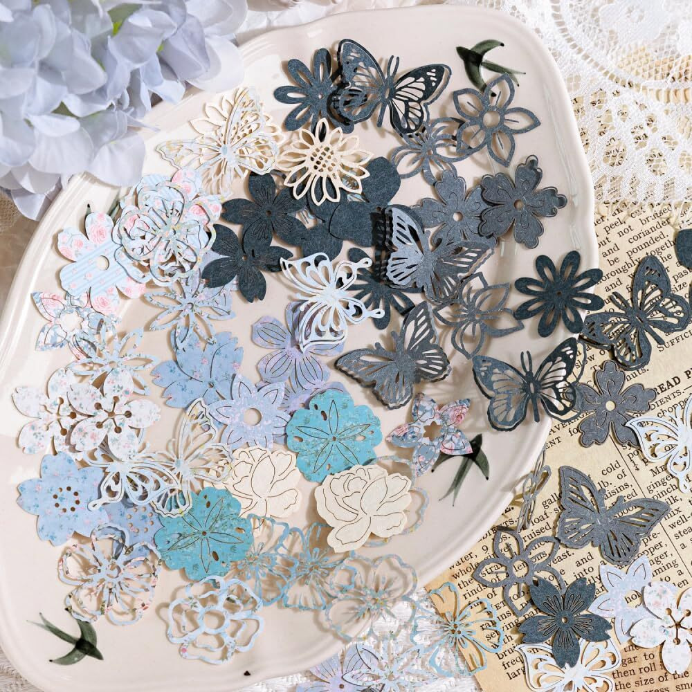 Diuhofart 300Pcs Scrapbook Paper Cutouts Lace Flowers Butterfly For Scrapbooking Embellishments Supplies  Junk Journaling  Card Making  Mixed Media  Vintage Diecut Floral Collage Materials