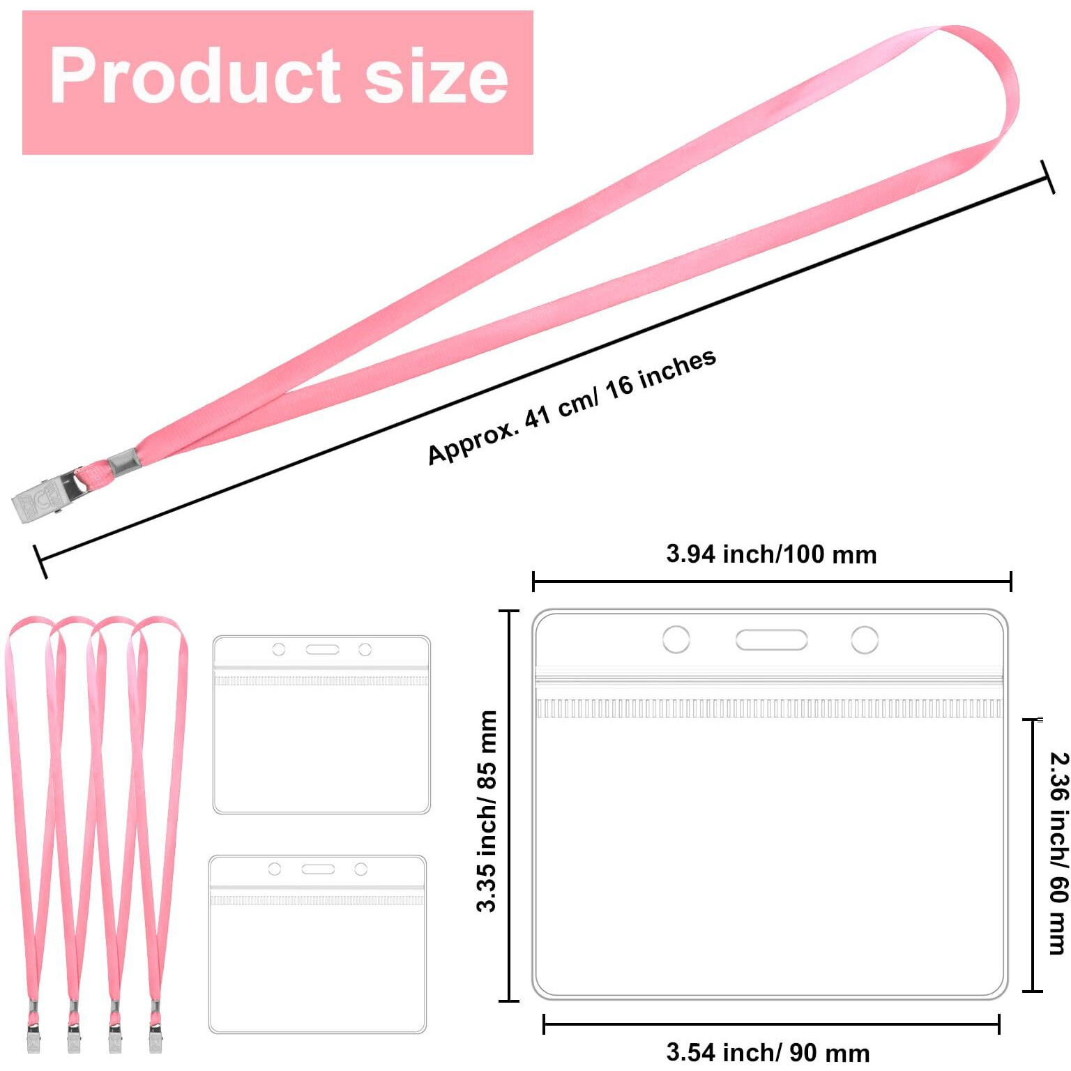 100 Pcs Lanyards For Id Badges And 100 Pcs Clear Name Tag Holders Reusable Lanyard With Clip Plastic Id Card Badge Holder Name Badges For Adults Kids Business School Office Supplies (Pink)