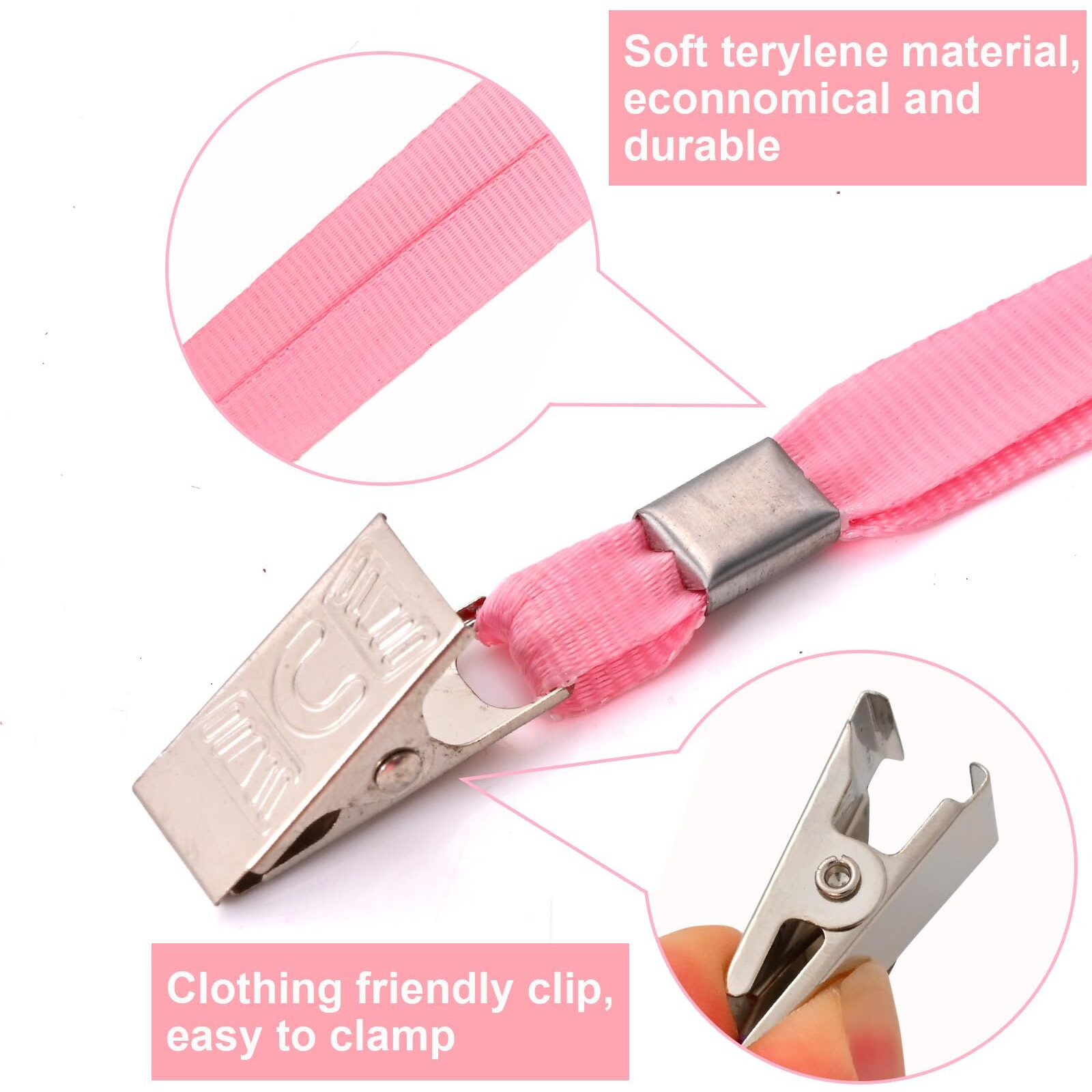 100 Pcs Lanyards For Id Badges And 100 Pcs Clear Name Tag Holders Reusable Lanyard With Clip Plastic Id Card Badge Holder Name Badges For Adults Kids Business School Office Supplies (Pink)