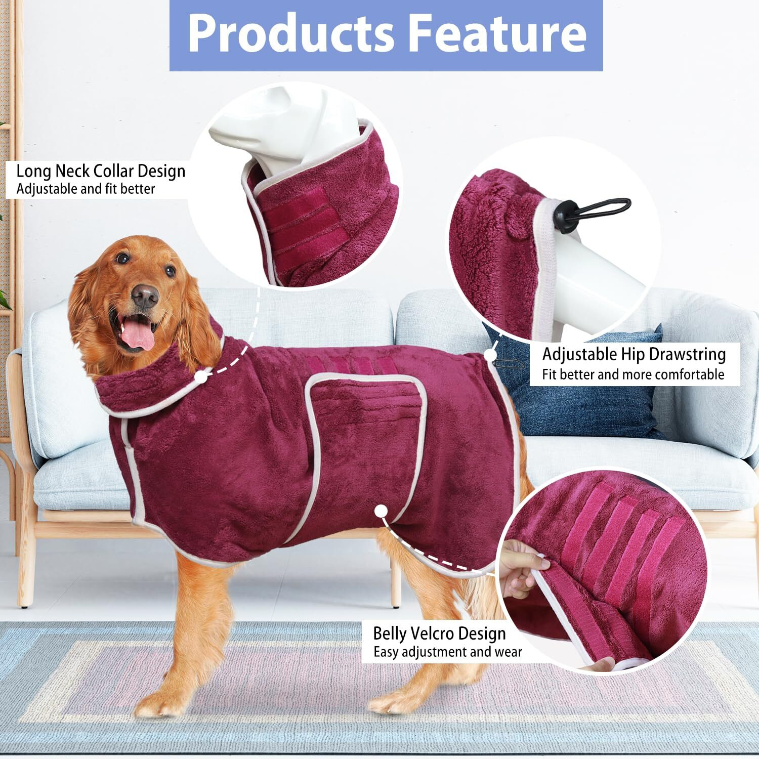 Dog Bathrobe Towel Dog Drying Coat - Super Absorbent Bath Robe For Drying Dogs Large  Soft Adjustable Collar & Belly Strap Fast Drying Coat Pet Dog Cat Bath Robe Towel (Purple  3X-Large)