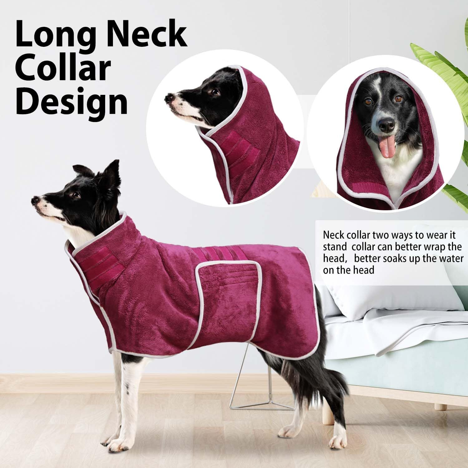 Dog Bathrobe Towel Dog Drying Coat - Super Absorbent Bath Robe For Drying Dogs Large  Soft Adjustable Collar & Belly Strap Fast Drying Coat Pet Dog Cat Bath Robe Towel (Purple  3X-Large)