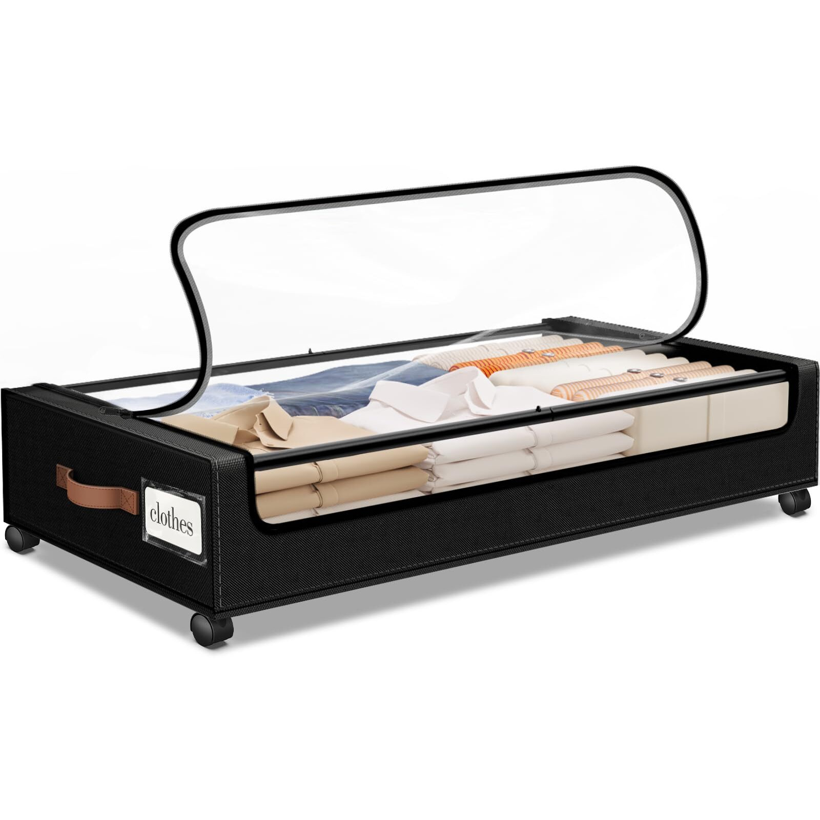 Spacehacks Under Bed Storage With Wheels 1Pack Storage Containers With Clear Window&Label Under Bed Drawers Rolling Under Bed Storage For Clothes Shoes  Blankets (30.71 X 16.93 X 6.69 In  Black)