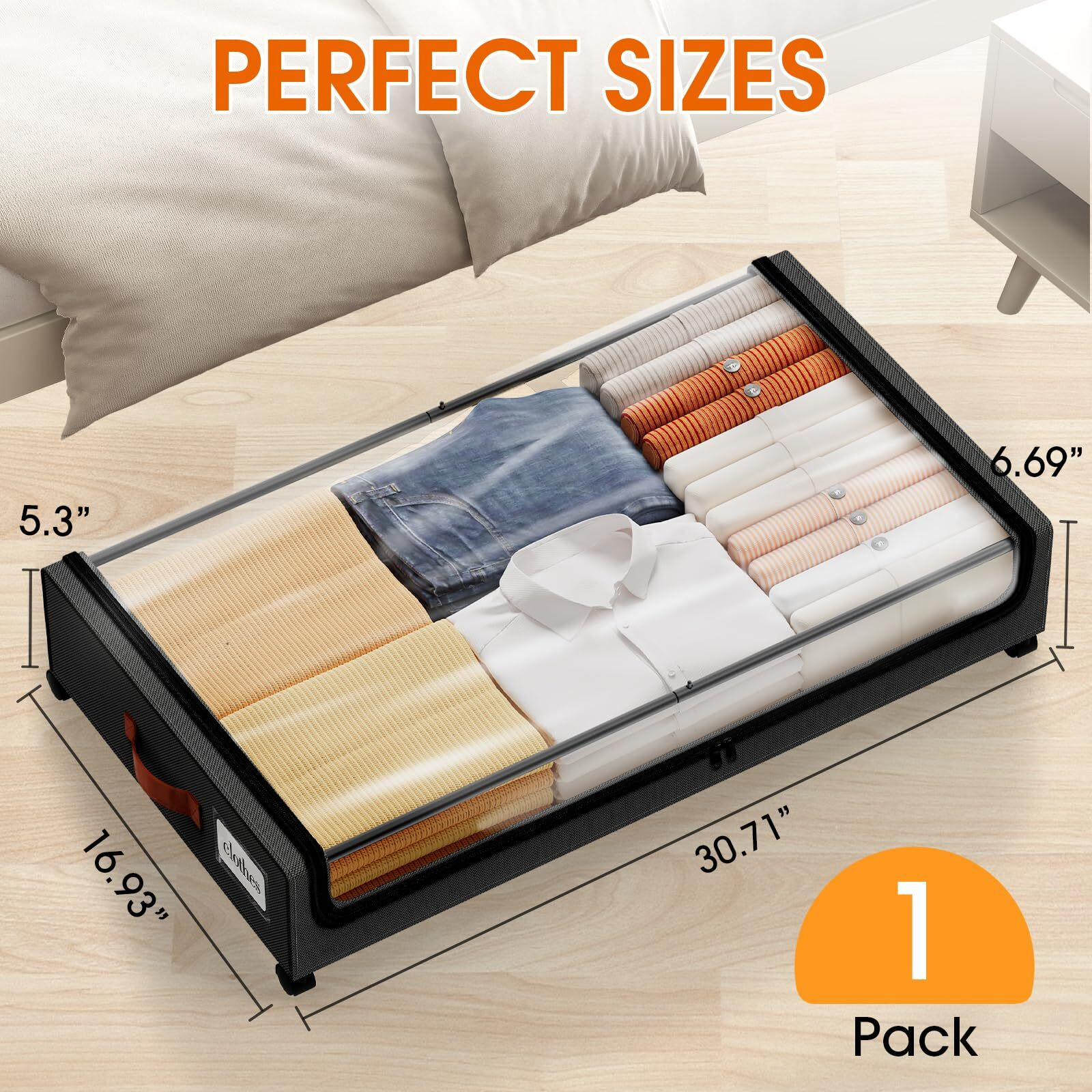Spacehacks Under Bed Storage With Wheels 1Pack Storage Containers With Clear Window&Label Under Bed Drawers Rolling Under Bed Storage For Clothes Shoes  Blankets (30.71 X 16.93 X 6.69 In  Black)