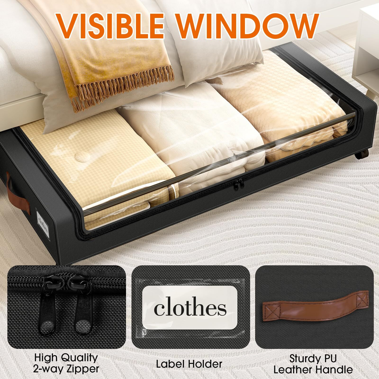 Spacehacks Under Bed Storage With Wheels 1Pack Storage Containers With Clear Window&Label Under Bed Drawers Rolling Under Bed Storage For Clothes Shoes  Blankets (30.71 X 16.93 X 6.69 In  Black)