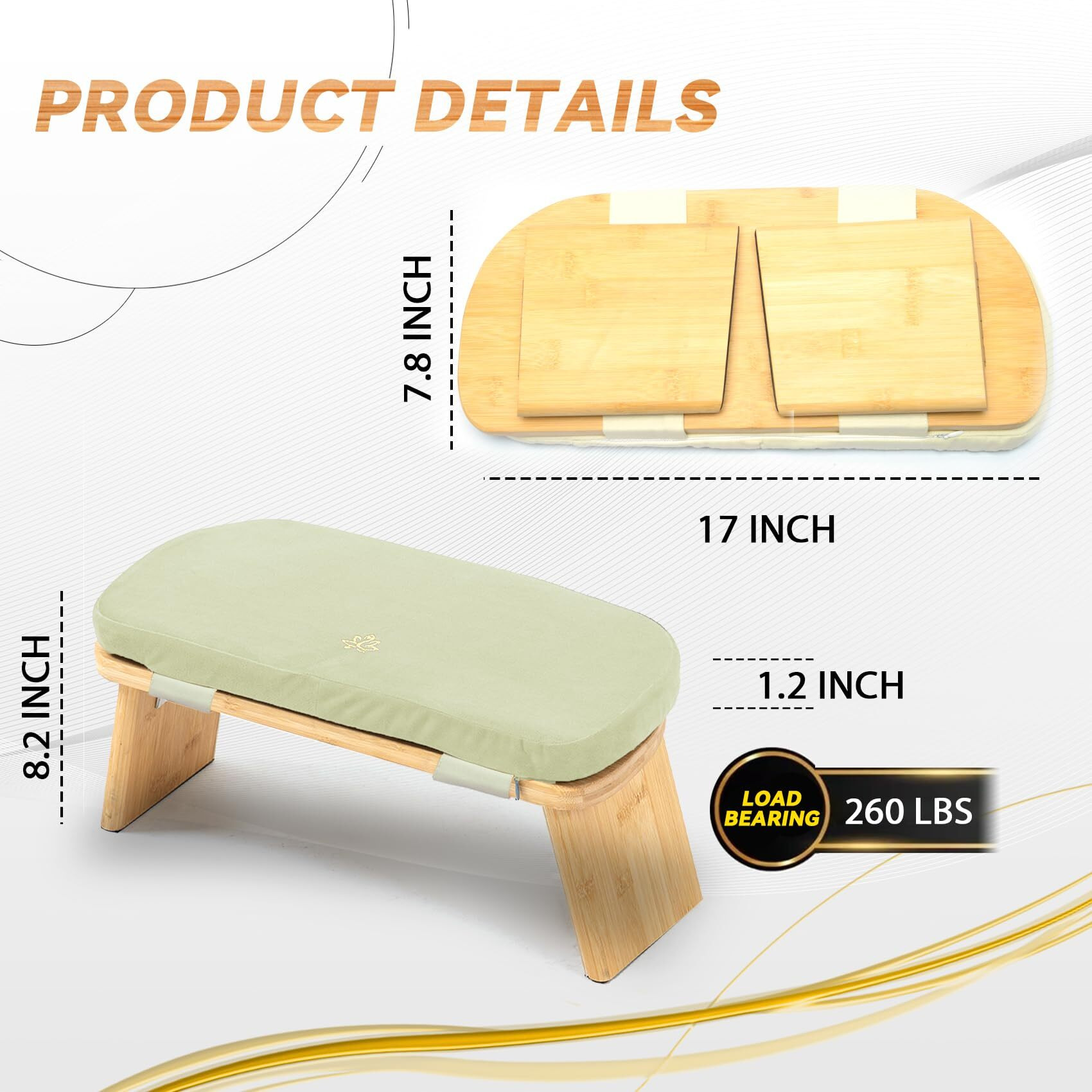 Estleys Meditation Bench  Bamboo Meditation Stool  Folding Kneeling Meditation Bench  Seiza Prayer Bench  Prayer Bench With Meditation Cushion  Kneeling Stool (Beige & Bag)
