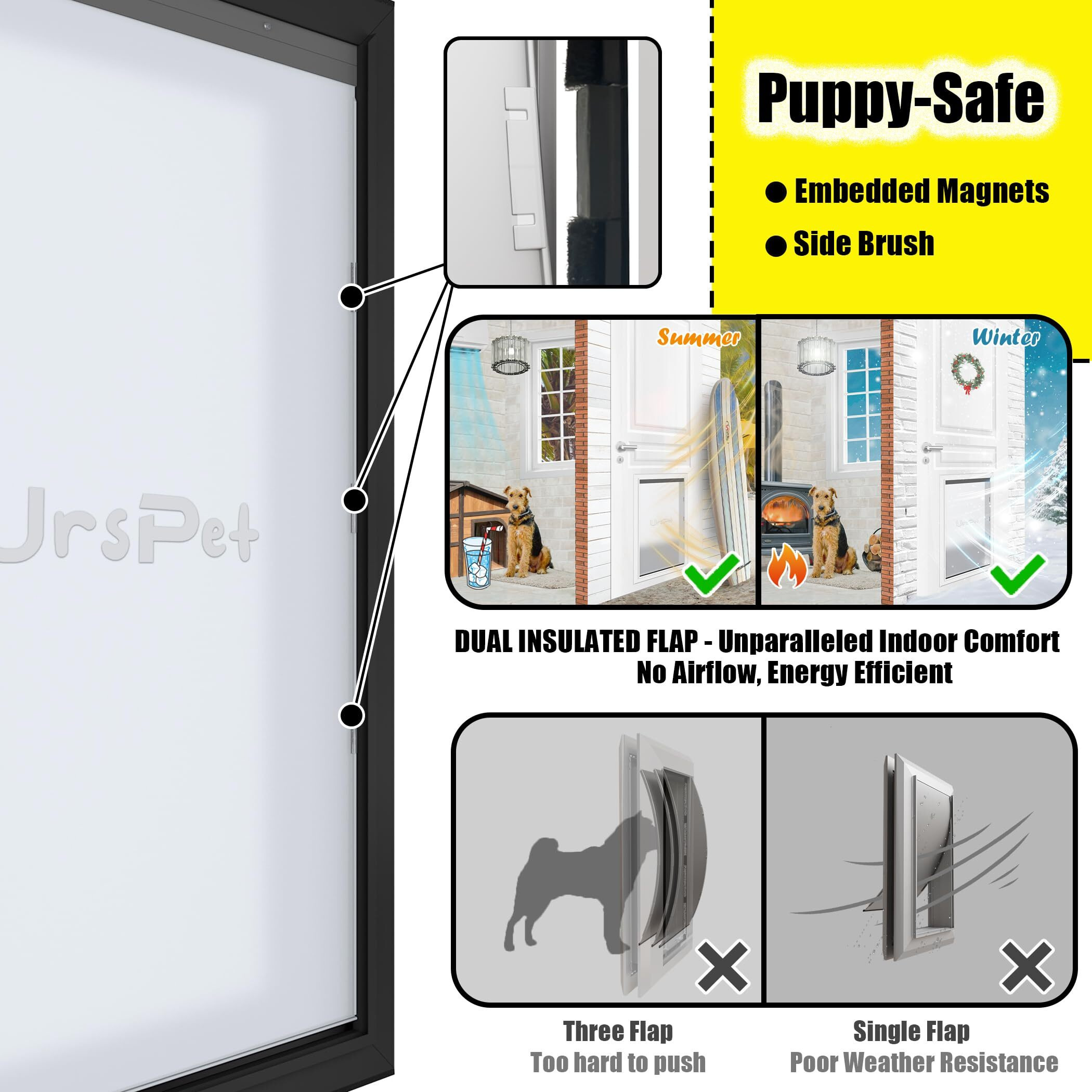 Extra Large Dog Door For Exterior Doors  Heavy Duty Aluminum Doggy Door For Extreme Weather  Cutout Size 14 1/2 ' 'W X 25 1/8 ' 'H  Giant Dog Door Up To 220 Lbs  Lockable  Black