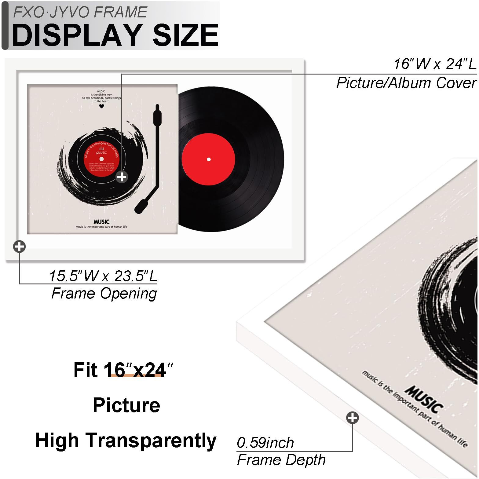 Fxojyvo Vinyl Record Frame For The Wall Display Album Cover  White 16X24 Frame For Any 12 Inch Lp Record With Cover - 2 Packs/White