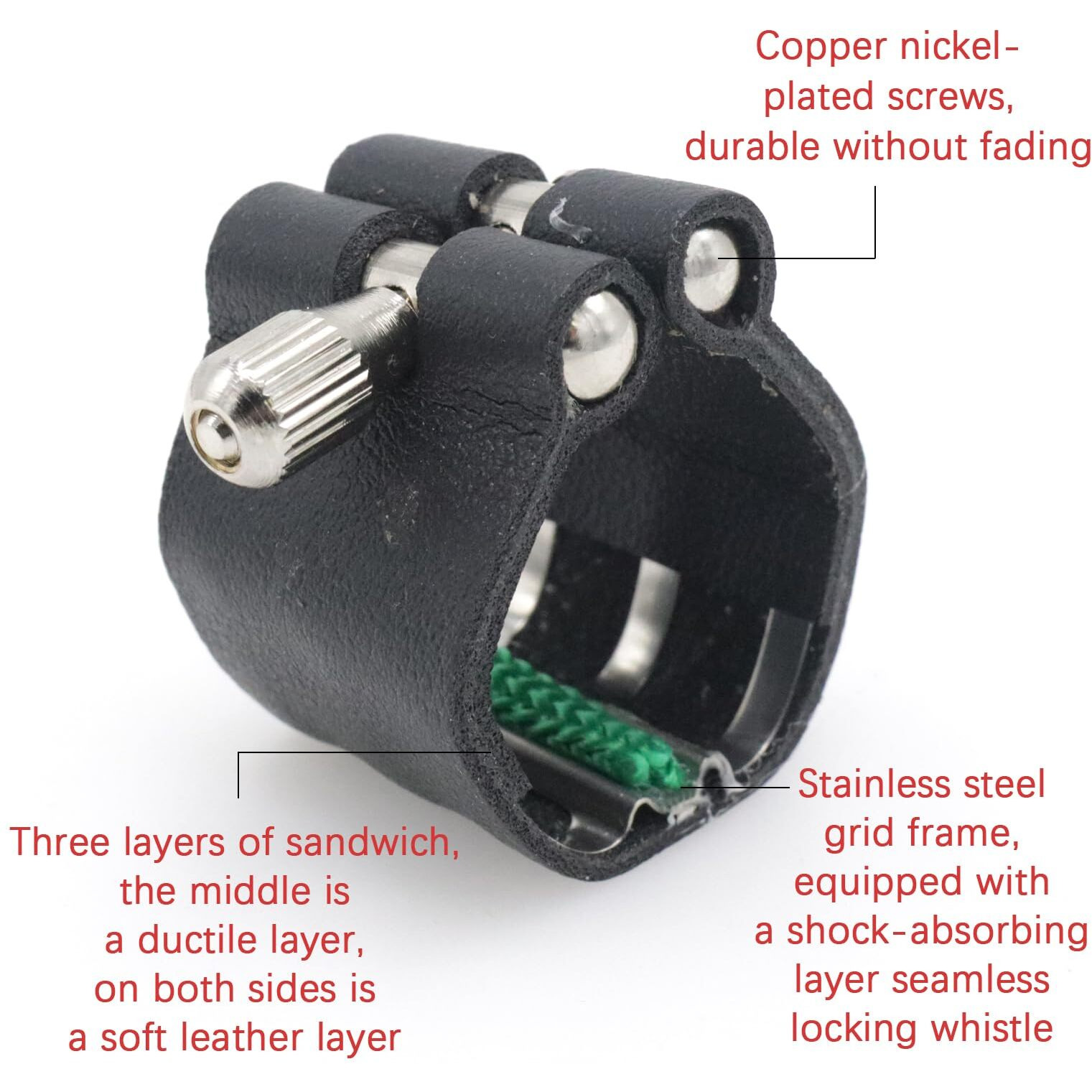 Cashbeat Clarinet Ligature - Sturdy Synthetic Leather  Adjustable  Secure Fit  For Standard Clarinets  Easy Installation