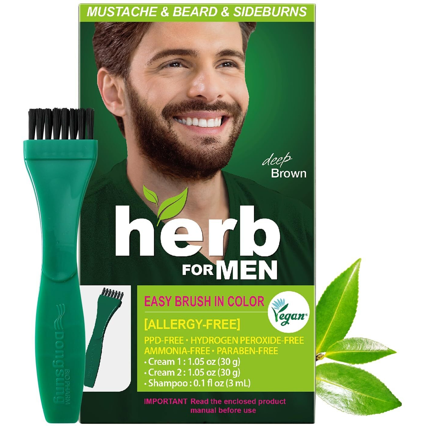 Herb For Men Mustache & Beard Dye (Deep Brown  1 Pack)  Ppd-Free Ammonia-Free  Vegan With Natural Ingredients  Odorless  Gentle For Sensitive Skin  No Skin Irritation