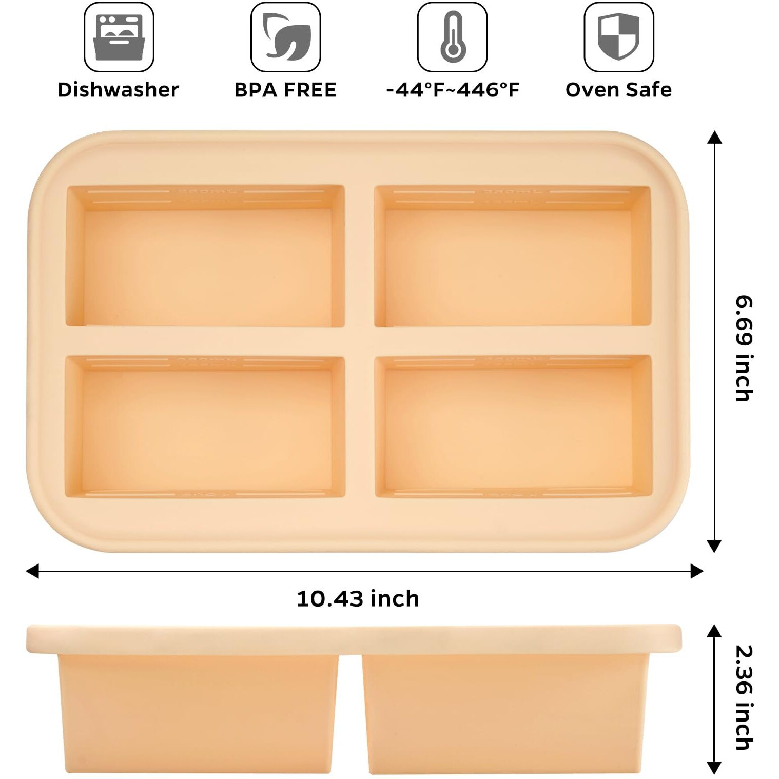 Winrock Super Ice Cube Tray 1 Cup X 4 Portions Big Silicone Freezing Mold With Lid  For Soup&Meal  Prep Food Leftovers Freezer Storage Container  2Pack