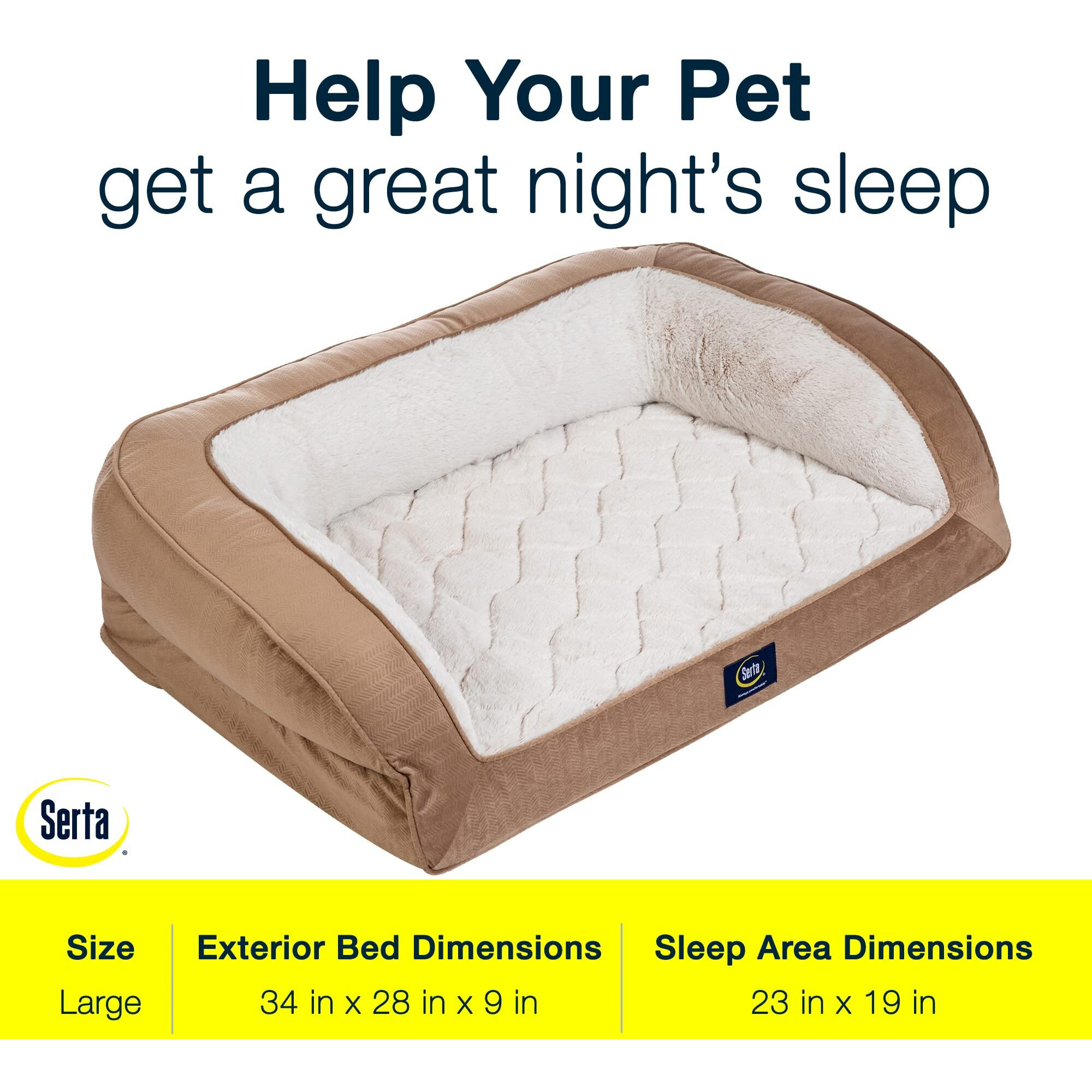 Serta Orthopedic Quilted Couch Dog Bed For Pets - Desert Sand (Large)