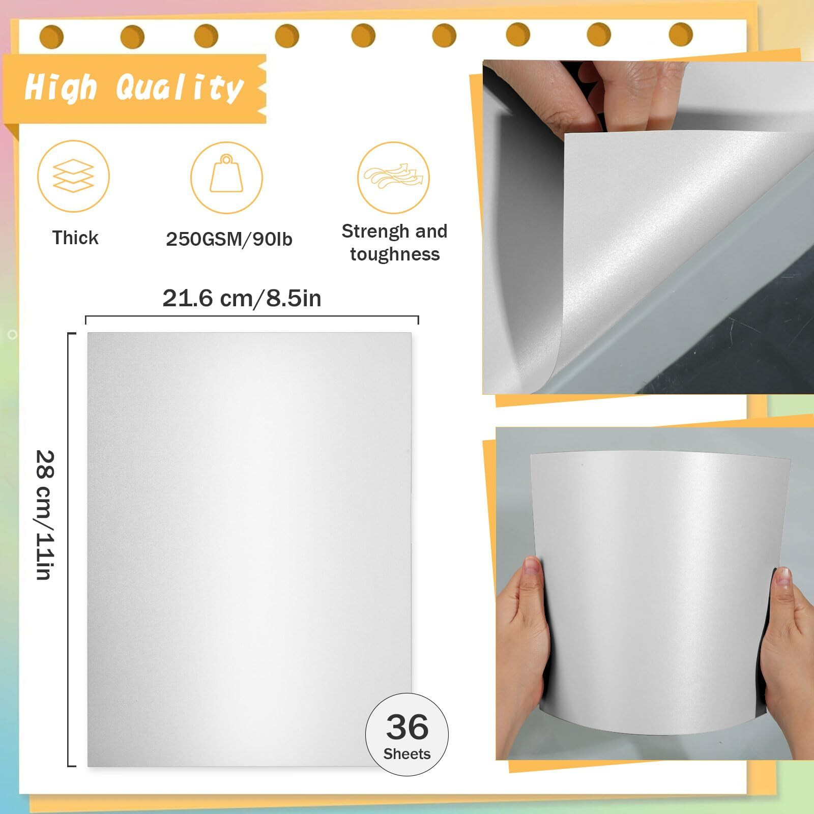 36 Sheets Silver Shimmer Cardstock  8.5"" X 11"" Metallic Cardstock Paper  250Gsm/92Lb Cover  Double Sided Silver Pearlescent Paper Card Stock For Invitations  Card Making  Diy Crafts
