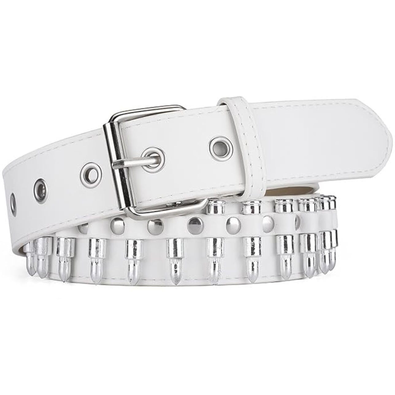 Snceaw Studded Belt  Metal Punk Rock Rivet Belt With Bright Pyramid Studded For Women Men (White  Fit Pant 31-36 Inch)