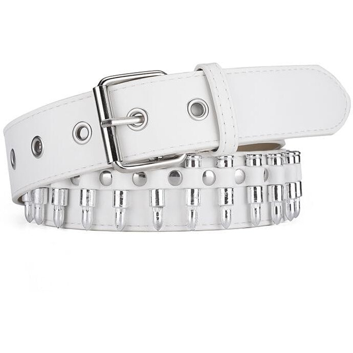 Snceaw Studded Belt  Metal Punk Rock Rivet Belt With Bright Pyramid Studded For Women Men (White  Fit Pant 31-36 Inch)