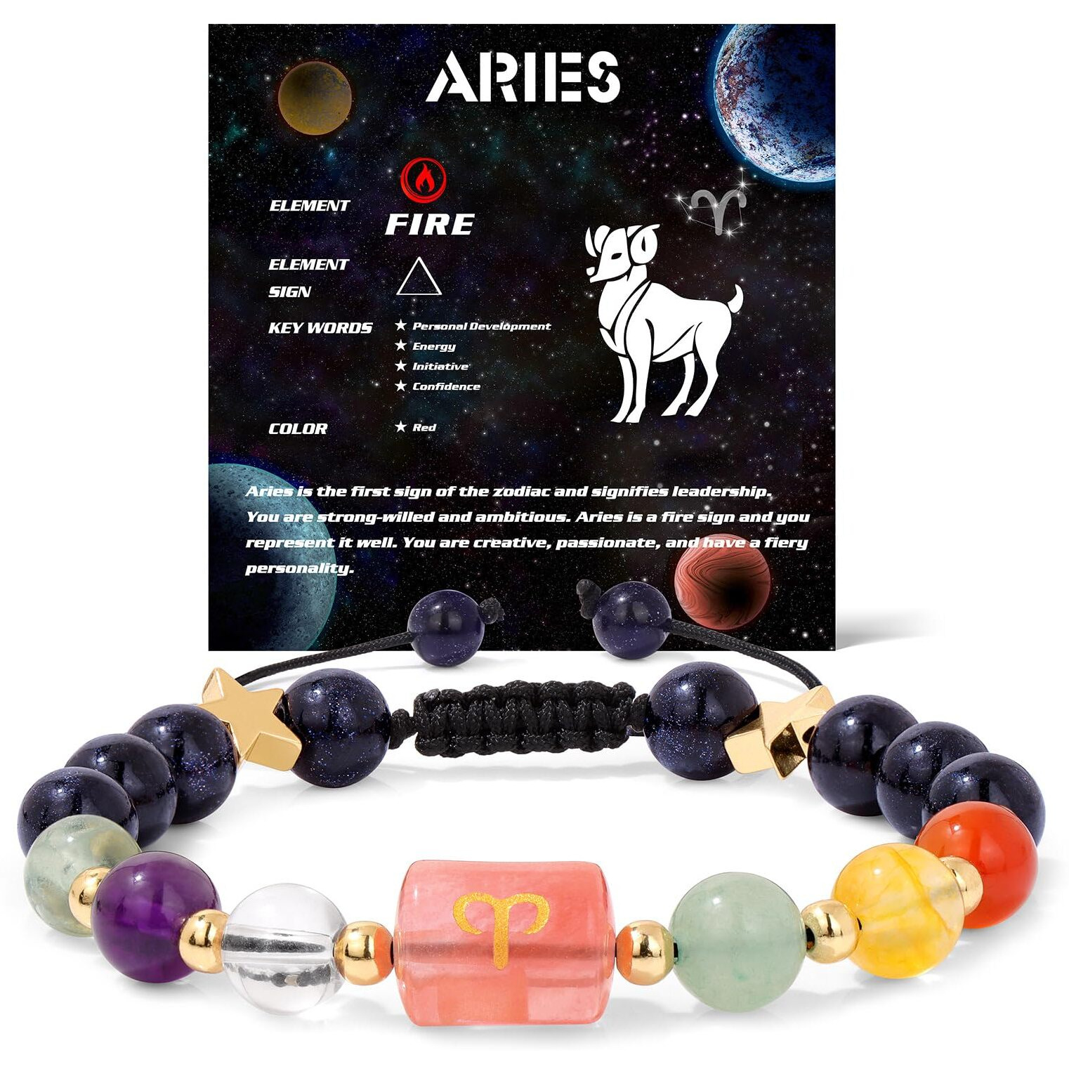 Golbaljew Aries Zodiac Bracelets Healing Crystal 12 Constellations Protection Stone Beads Bracelet For Women Birthday Zodiac Gifts Horoscope Spiritual Jewelry