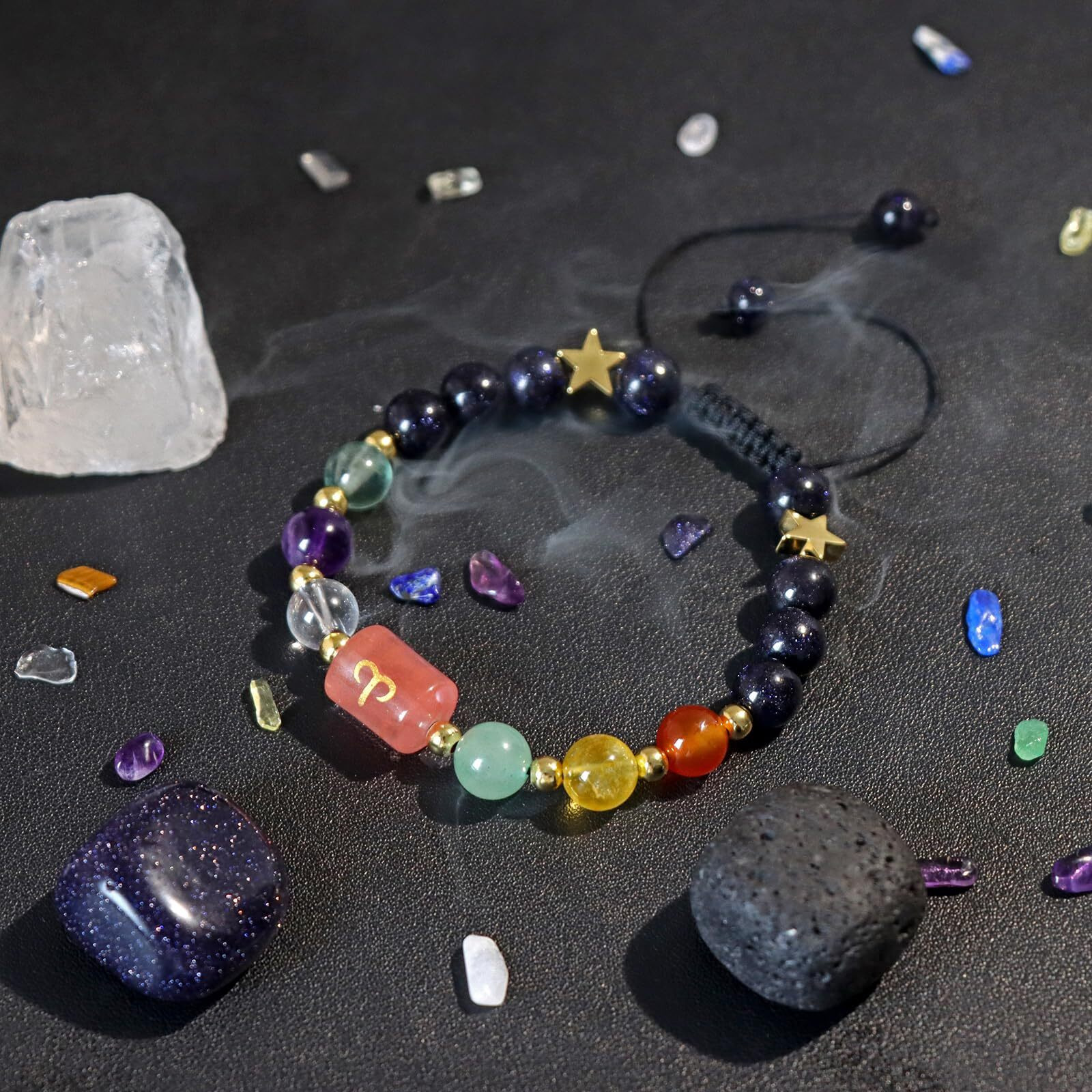 Golbaljew Aries Zodiac Bracelets Healing Crystal 12 Constellations Protection Stone Beads Bracelet For Women Birthday Zodiac Gifts Horoscope Spiritual Jewelry