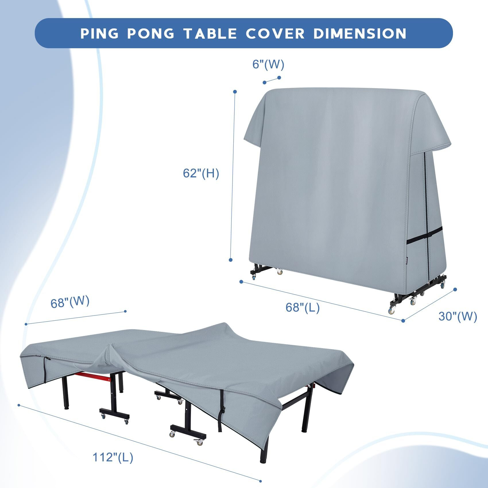 Steeca Ping Pong Table Cover Outdoor Waterproof  Dual Function Table Tennis Cover Fits Both Folding Tables And Flat Tables Indoor & Outside 68"&quotL X 6""/30"&quotW X 62"&quotH  Grey