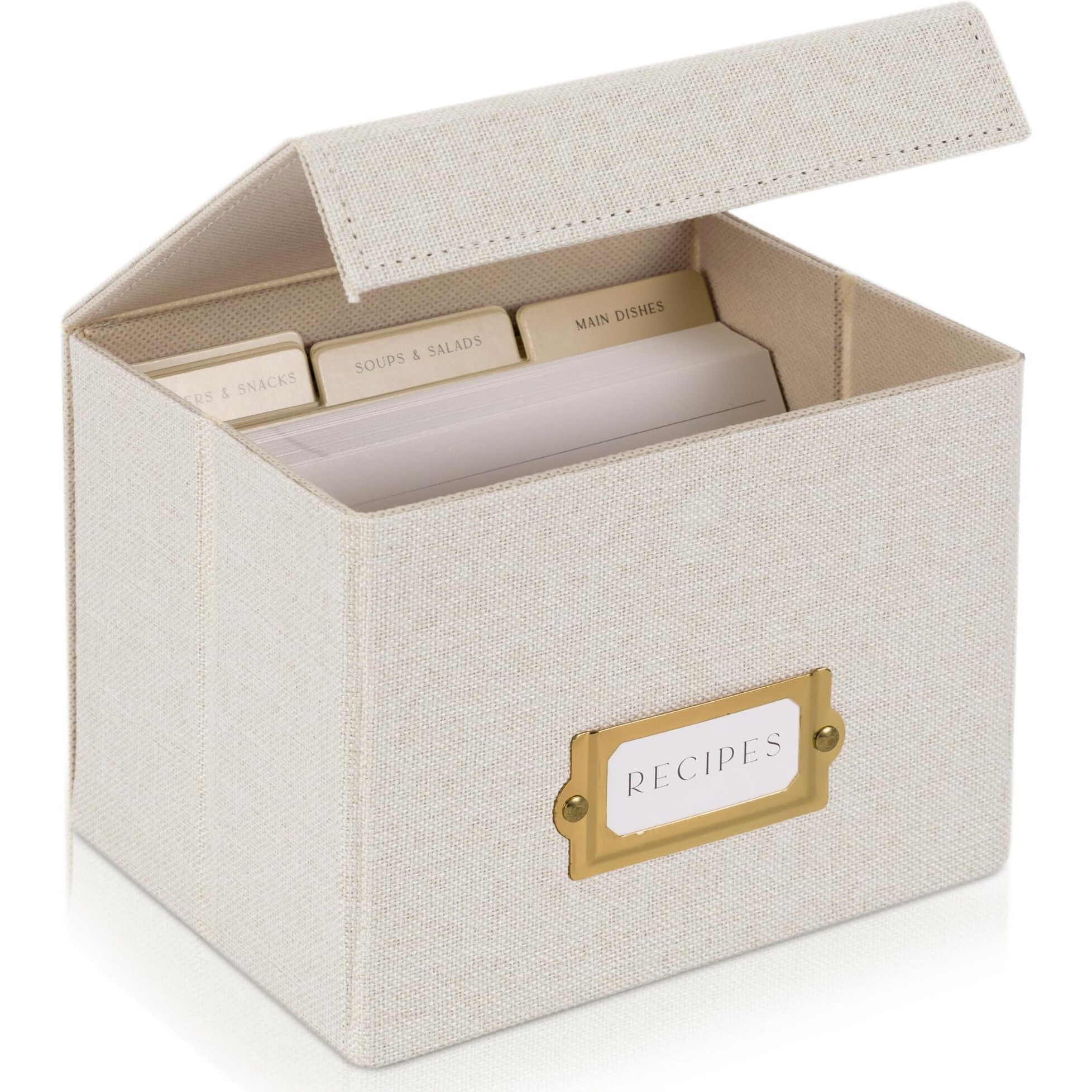 Zicoto Beautiful Linen Recipe Box - Fits 4X6 Inch Recipe Cards To Easily Organize Up To 250 Recipes - A Sturdy Card Holder And Great Gift That Perfectly Fits Into Any Kitchen - Cards Not Incl.