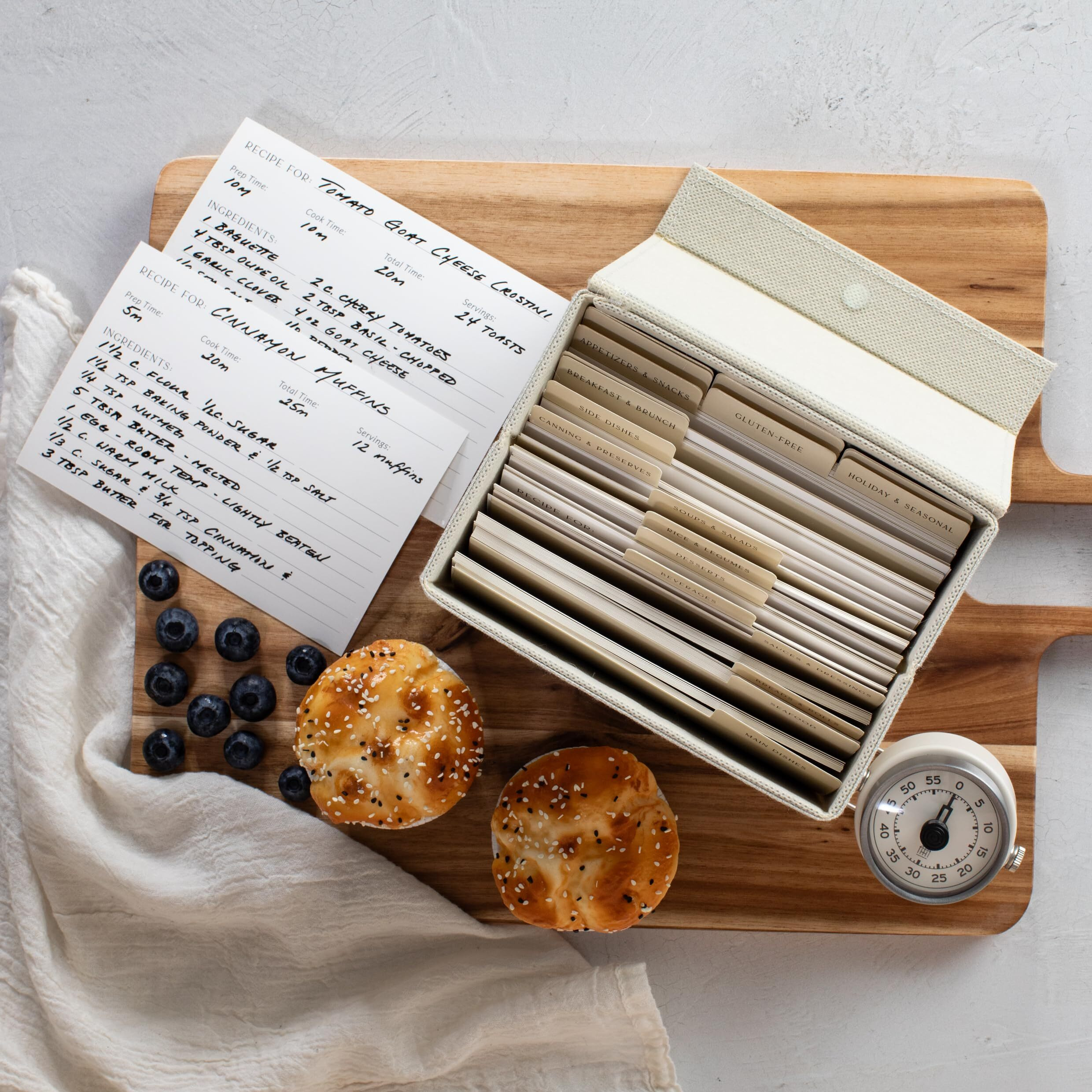 Zicoto Beautiful Linen Recipe Box - Fits 4X6 Inch Recipe Cards To Easily Organize Up To 250 Recipes - A Sturdy Card Holder And Great Gift That Perfectly Fits Into Any Kitchen - Cards Not Incl.