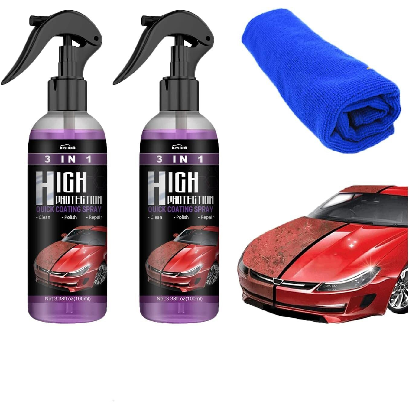 2 Pack 3 In 1 High Protection Quick Coating Spray High Protection Quick Car Coating Spray Car Coating Cleaning Spray Quick Coat Car Wax Polish Spray For Cars (100 Ml)