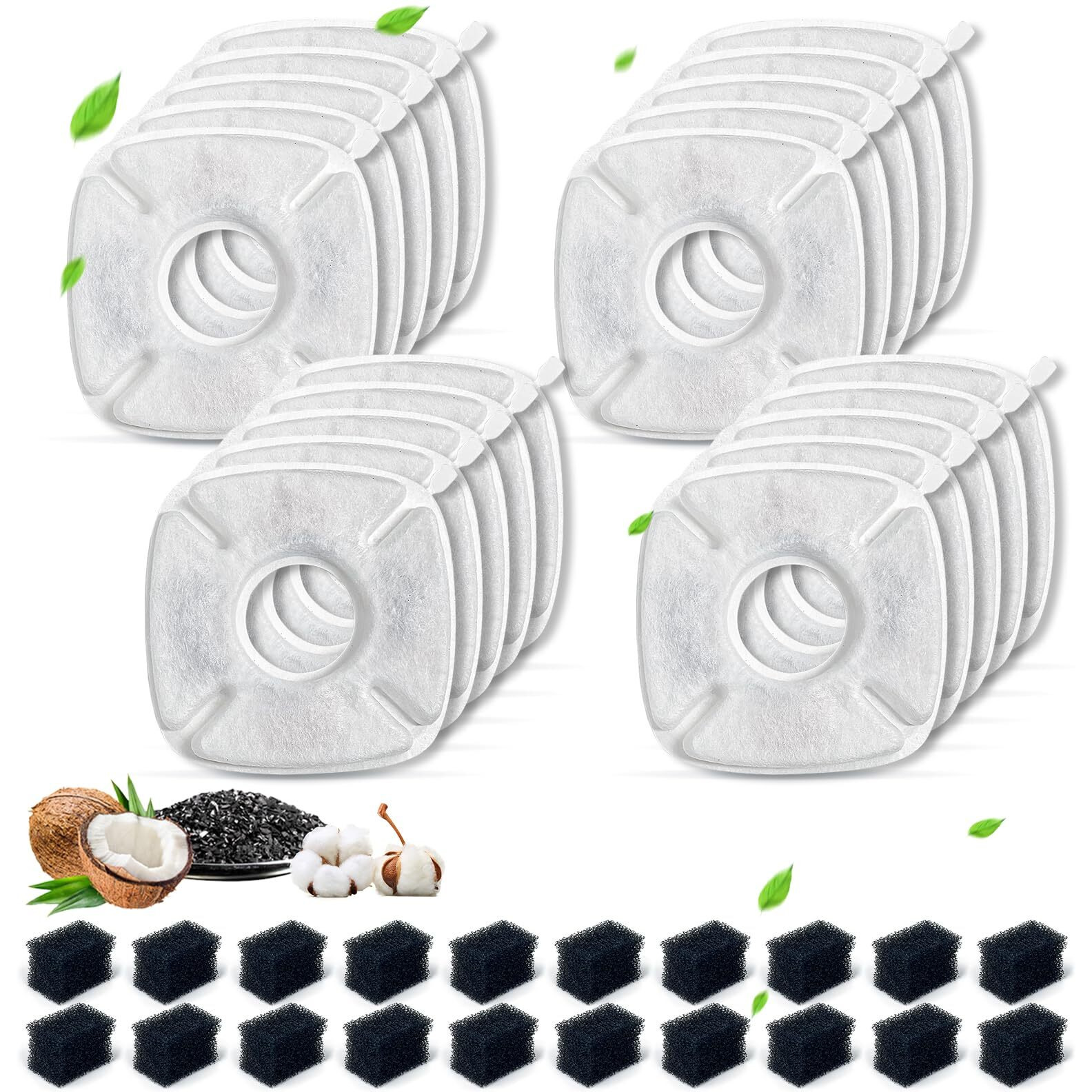 40 Pack Cat Water Fountain Filters Replacement Compatible With Veken For 67 Oz/2L  85 Oz/2.5L  95 Oz/2.5L  135 Oz/4L Automatic Pet Fountain (20Replacement Filters + 20 Pre-Filter Sponges)