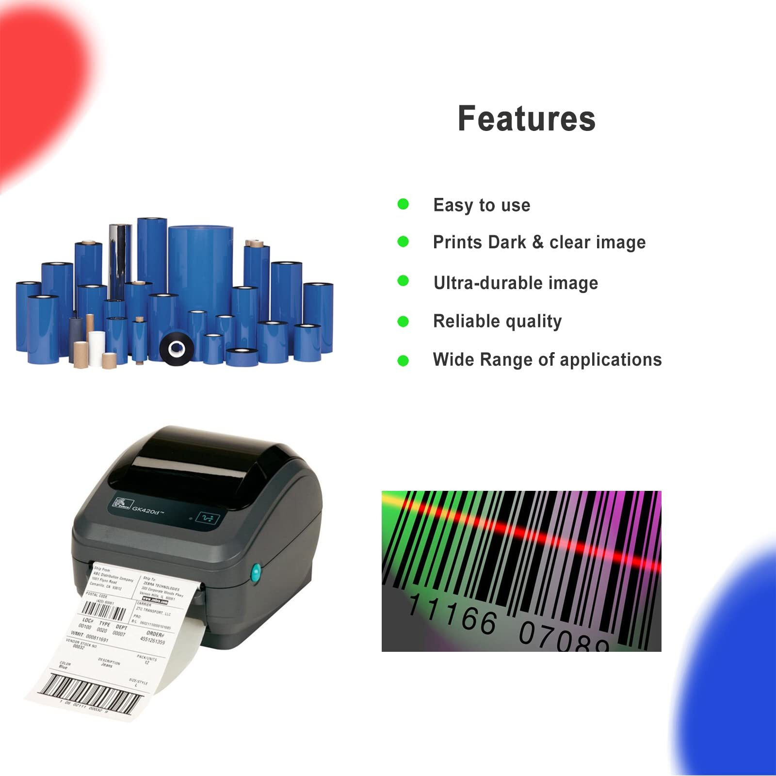 24 Rolls 4.33'' X 244' Premium Resin Enhanced Wax Ribbon  110Mm X 74M Black Thermal Transfer Ribbon  Desktop Barcode Thermal Label Printer Ribbons  1/2'' Core  For Zebra Gc  Gk  Gx  Zd & Eltron