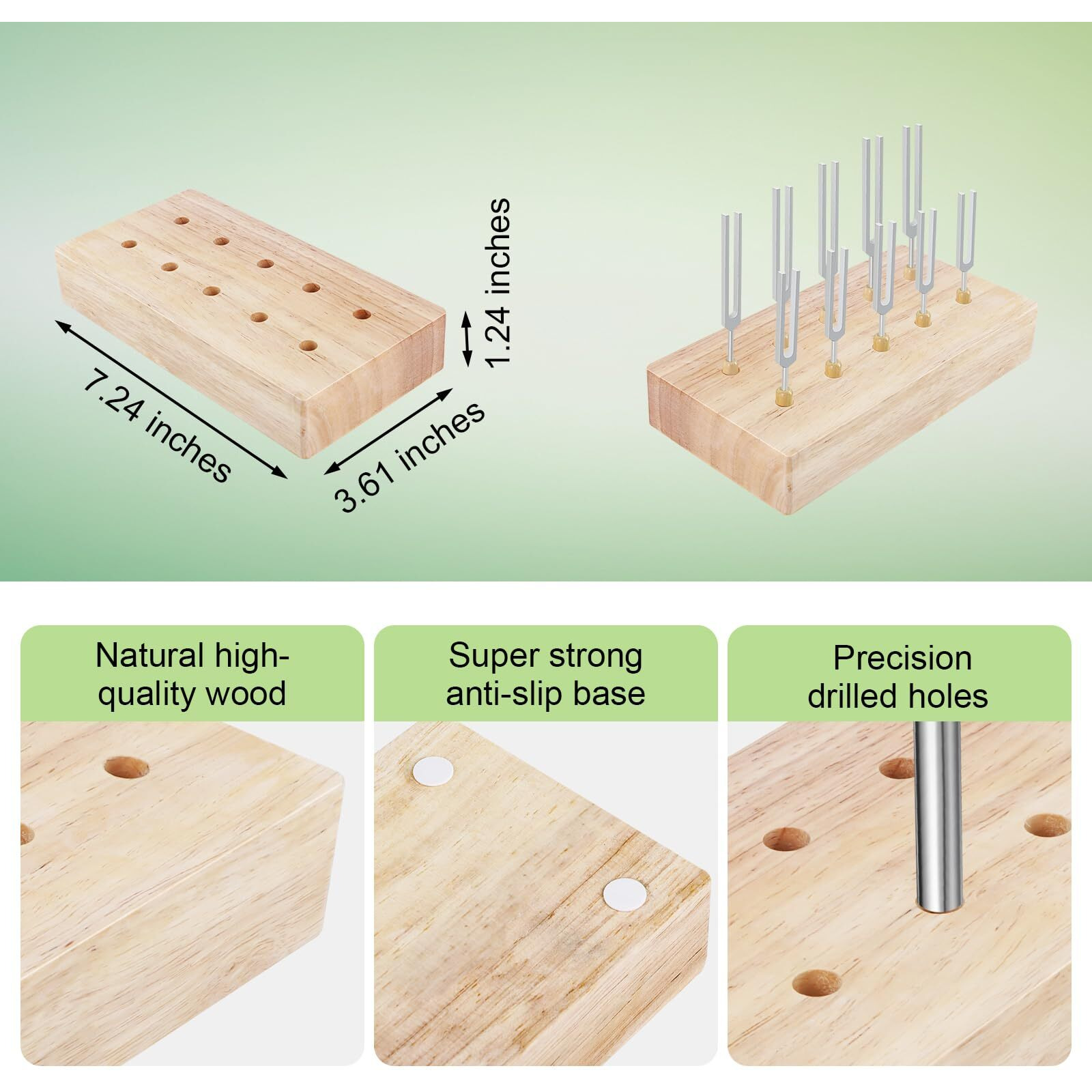 Wooden Tuning Fork Holder - Holds Up To 10 Tuning Forks For Convenient Storage