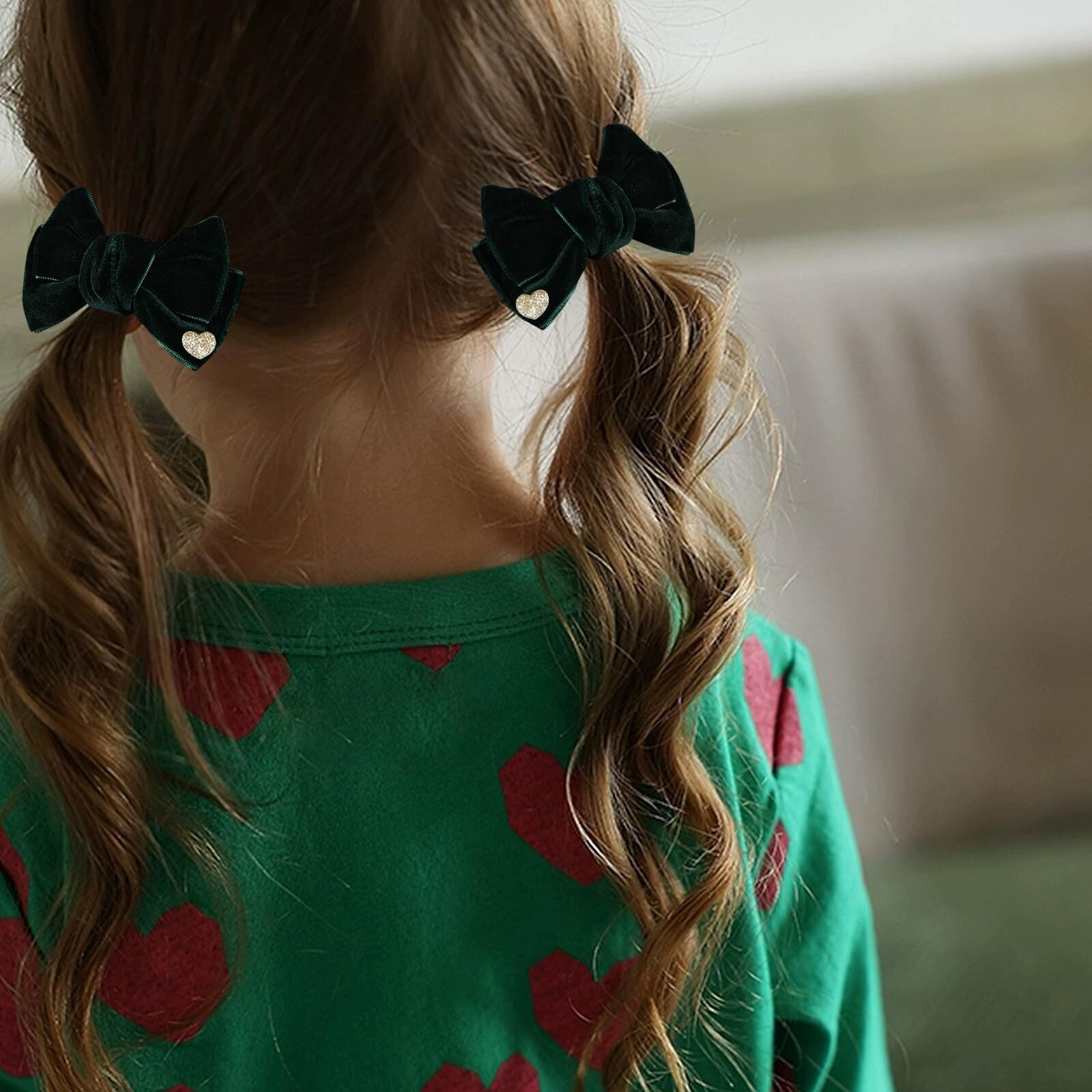 Handmade Hair Bows Cute Christmas Valentine School Hair Clips Green Velvet Hair Accessories For Kids Girls Infants Toddler Headdress