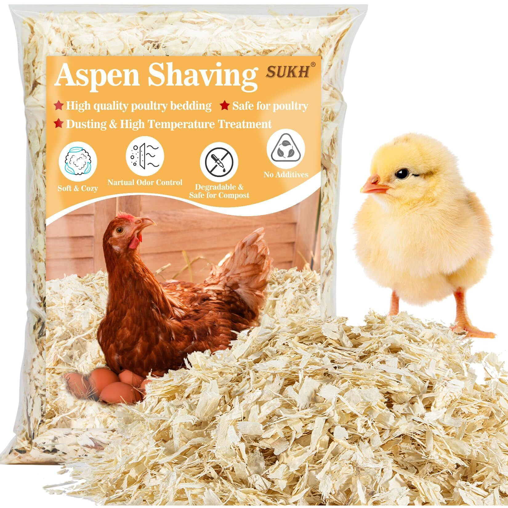 31Oz Sukh Chicken Coop Bedding - Aspen Shavings Animal Bedding As Chicken Supplies For Chicken House Bedding Winterizing Nesting For Small Pet Guinea Pig Rabbit Chinchilla Bird Gerbil Odor Control