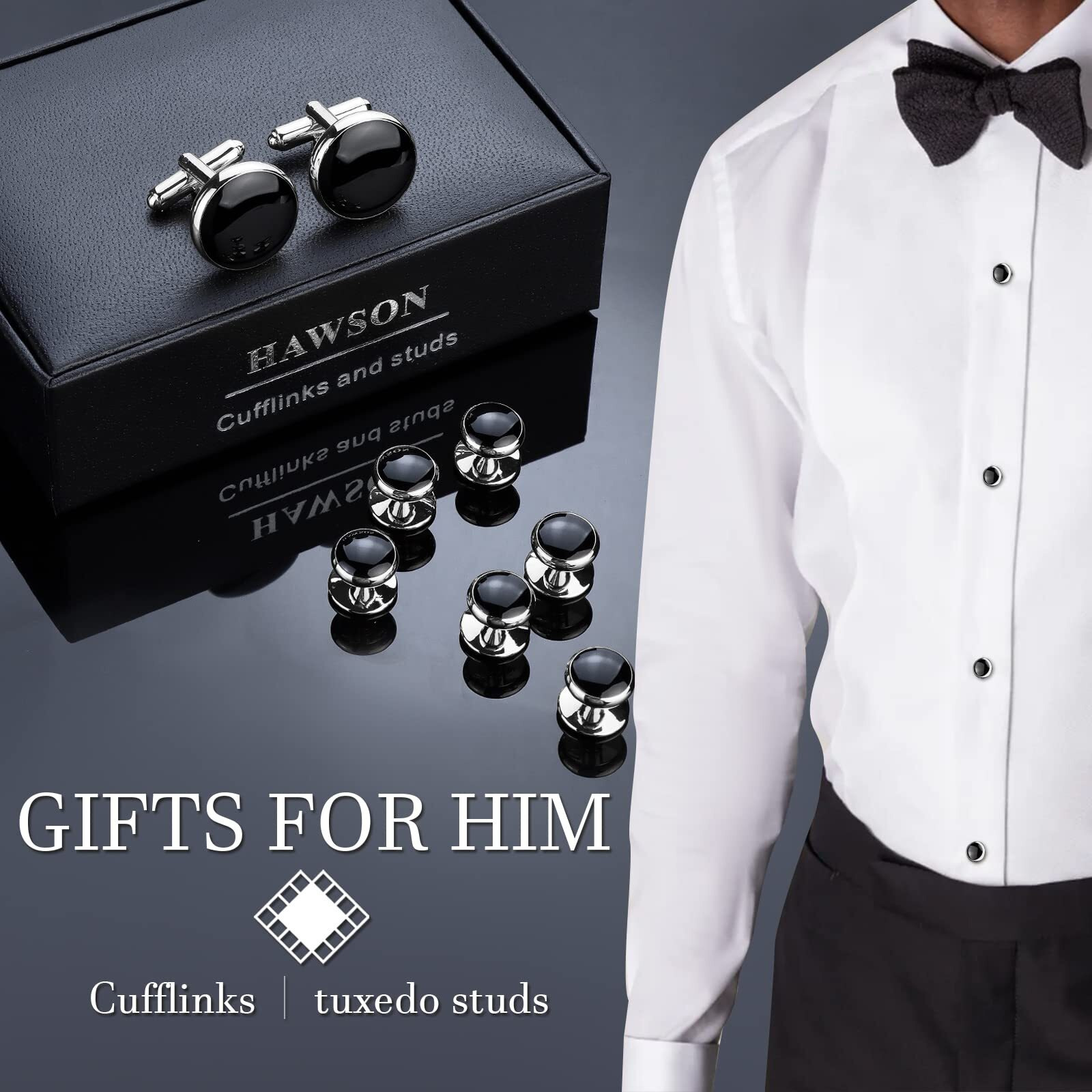Mens Cufflinks And Tuxedo Studs Set With Gift Box Mens Jewelry Or Accessories Suitable For Black Suit White Shirts Vest And Red Bow Tie On Wedding Or Anniversary And Birthday