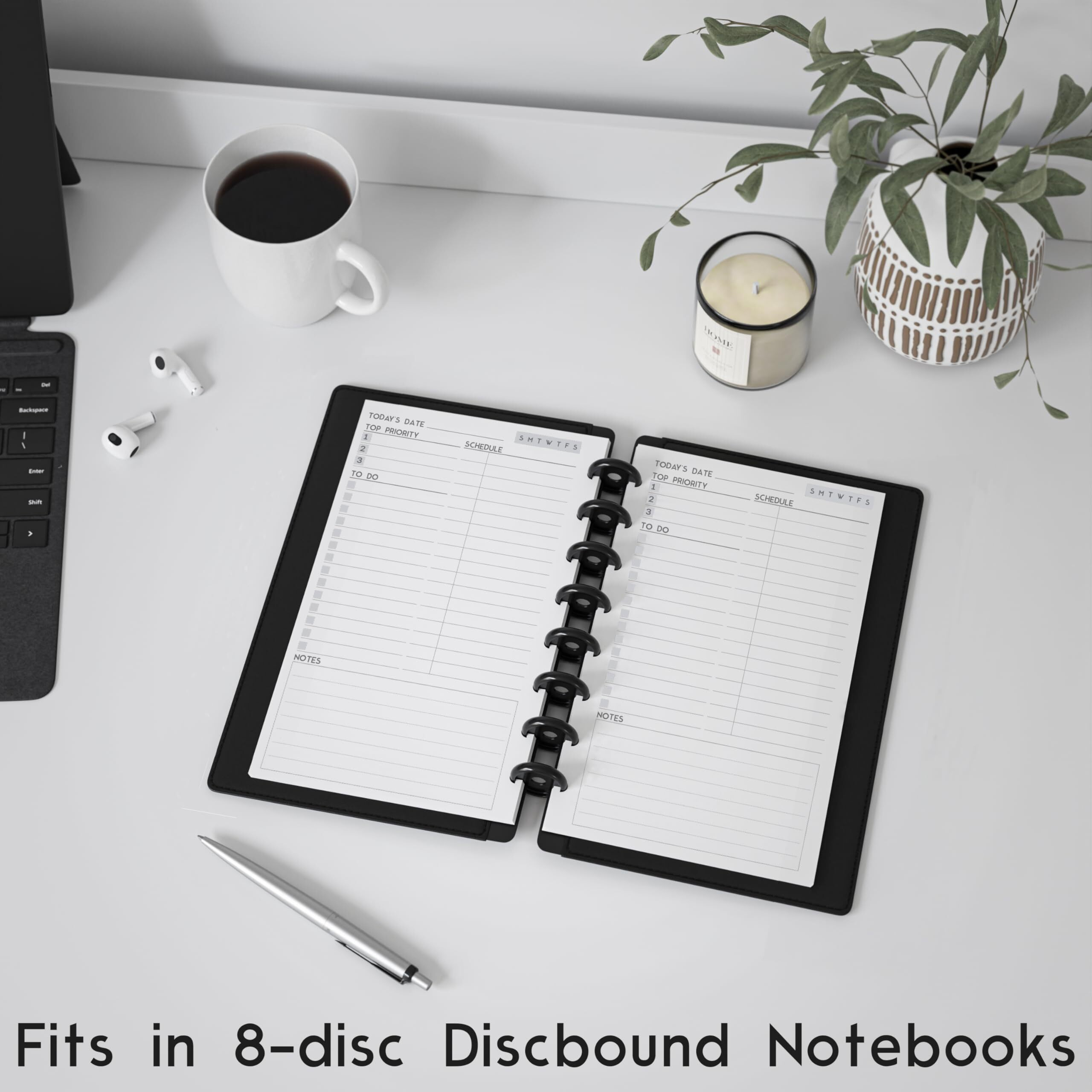 Discbound Undated Daily Plan Paper Refill  120 Gsm  100 Sheets (200 Pages/Days)  8 Disc Pre-Punched Inserts  Loose Leaf  White  5.5 Inch X 8.5 Inch  Daily To-Do  Notes  And Scheduling