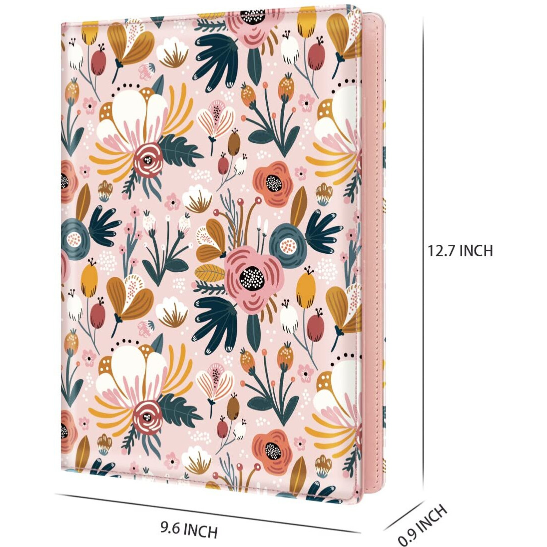 Waveyu Portfolio Case For Women  Cute Floral Padfolio Cover For Girls  Conference/Resume/Legal Document Organizer With Letter/A4 Size Clipboard Hardboard  Business Card Holders  Pink Flower
