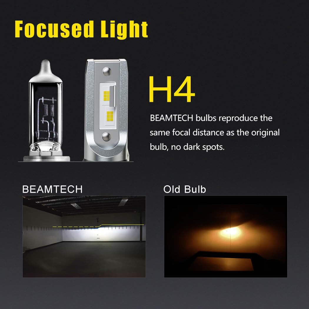 Beamtech H-4 Bulbs  S1 Series 900-3 Fanlsess 300% Brighter 6500K White Fog Light  2 Bulbs