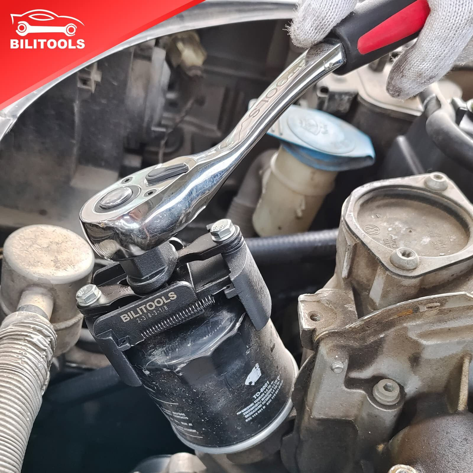 Bilitools Universal Oil Filter Wrench Removal Tool Adjustable  80-105Mm (3.15-4.13 Inch)  1/2"" Drive