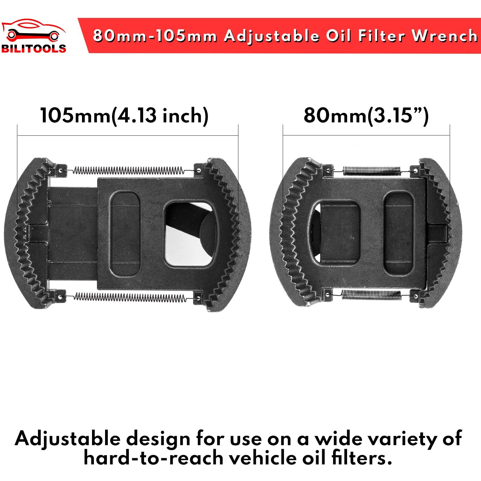 Bilitools Universal Oil Filter Wrench Removal Tool Adjustable  80-105Mm (3.15-4.13 Inch)  1/2"" Drive