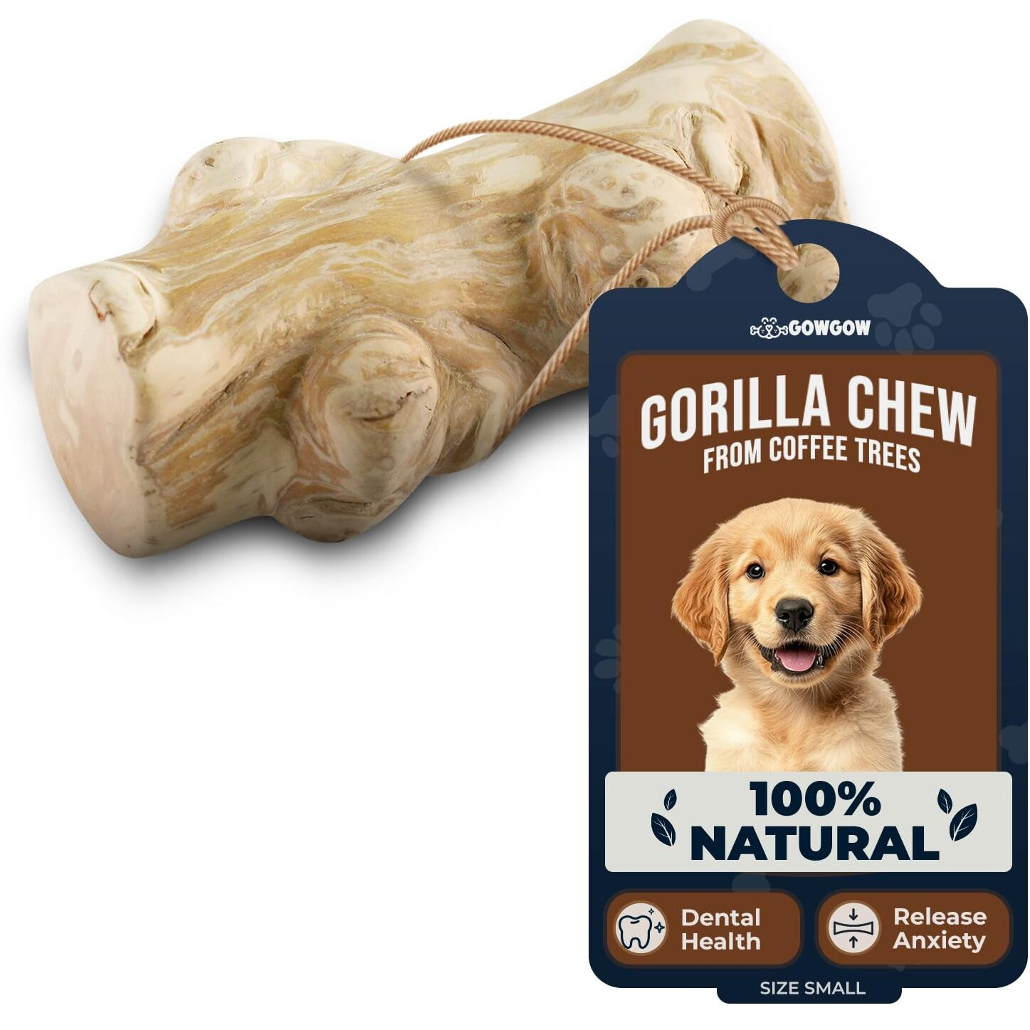 Gowgow Gorilla Wood Dog Chew Toys - 100% Natural  Wood Chews For Dogs - Stress Relief  Teeth Cleaning & Reducing Boredom  Wood Dog Toy For Medium & Large Dogs