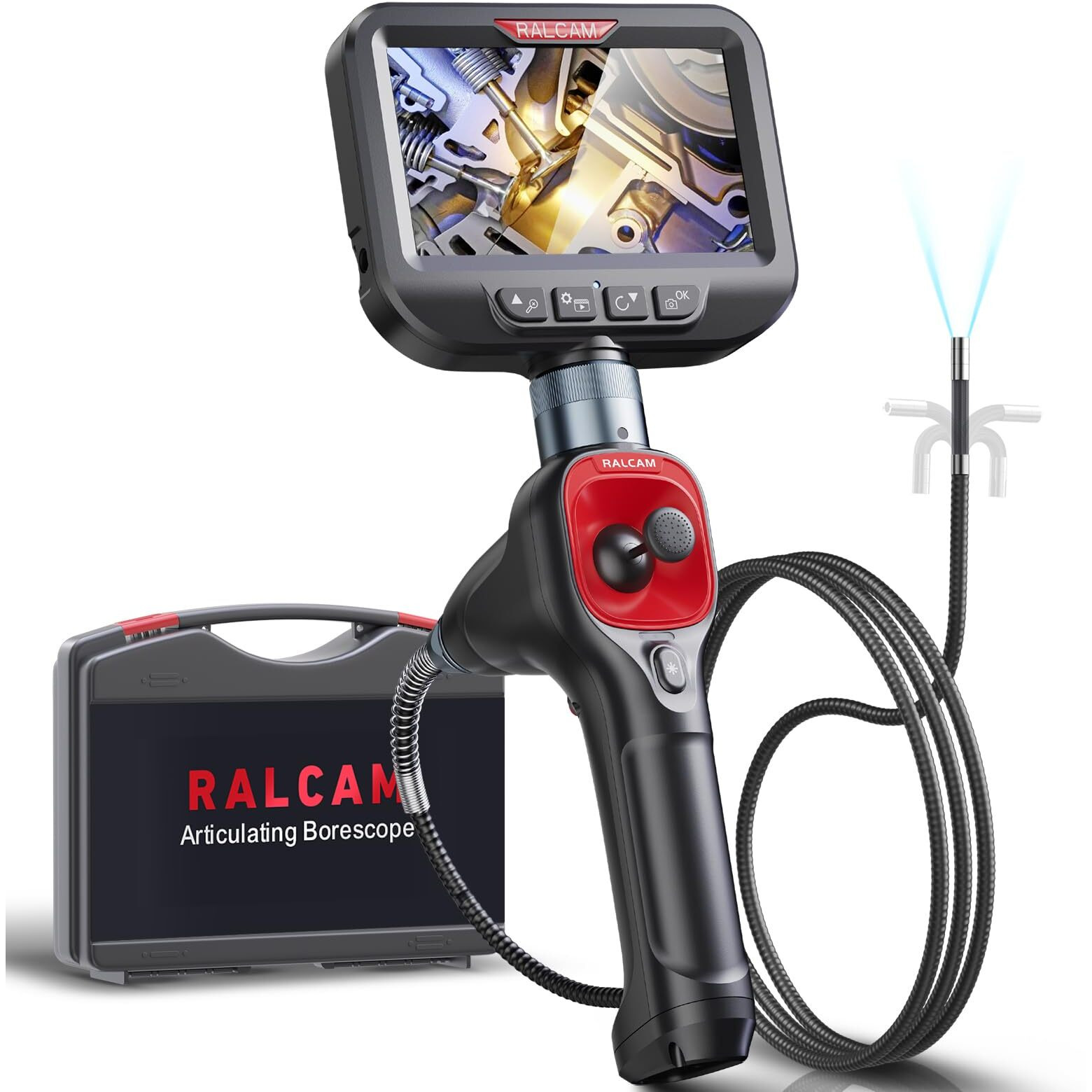 Ralcam 360 Joystick Articulating Borescope 6.2Mm Ip67 Waterproof Probe 4 Ways Ips Automotive Endoscope Inspection Camera With 6 Adjustable Led Lights 3.3 Ft Snake Tube