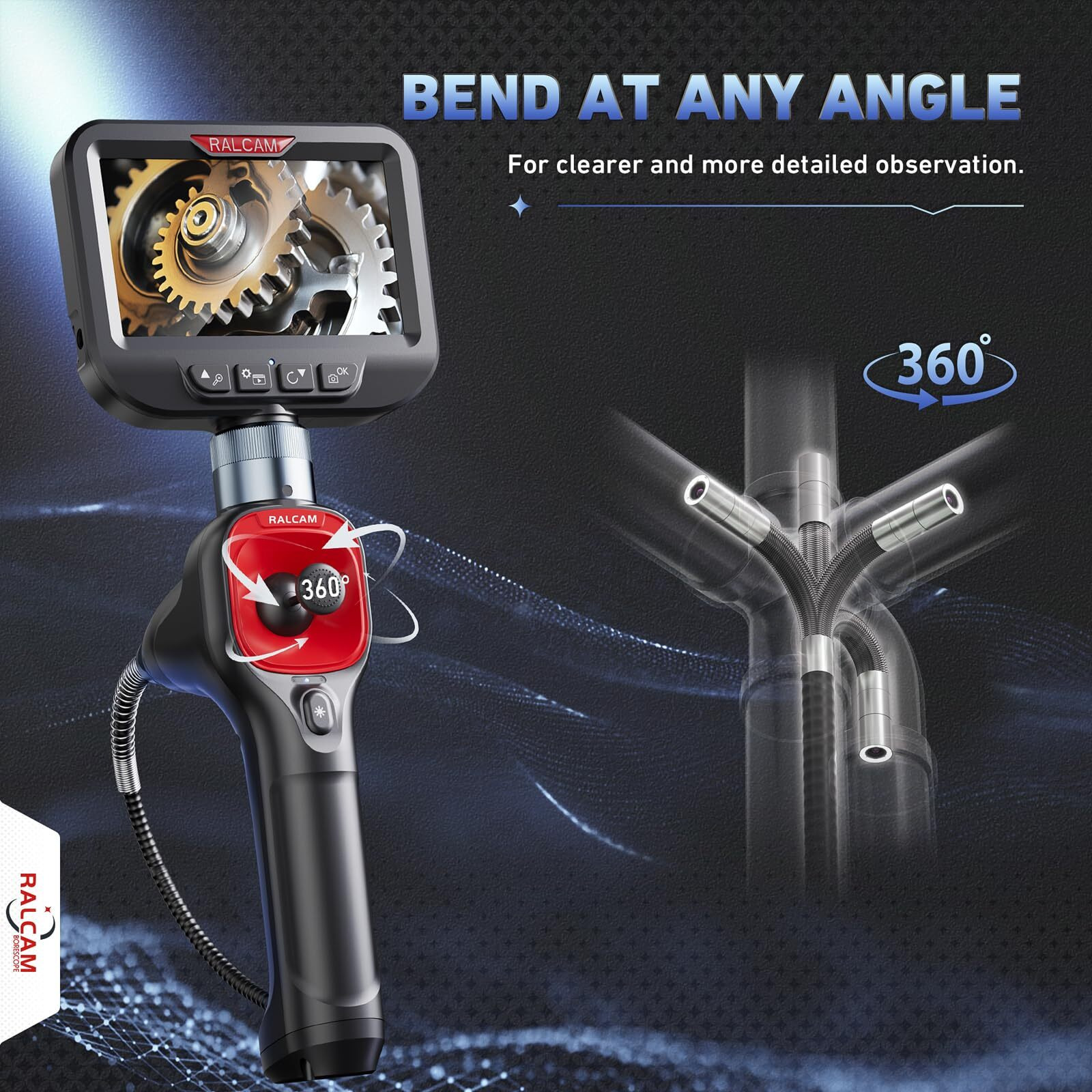 Ralcam 360 Joystick Articulating Borescope 6.2Mm Ip67 Waterproof Probe 4 Ways Ips Automotive Endoscope Inspection Camera With 6 Adjustable Led Lights 3.3 Ft Snake Tube