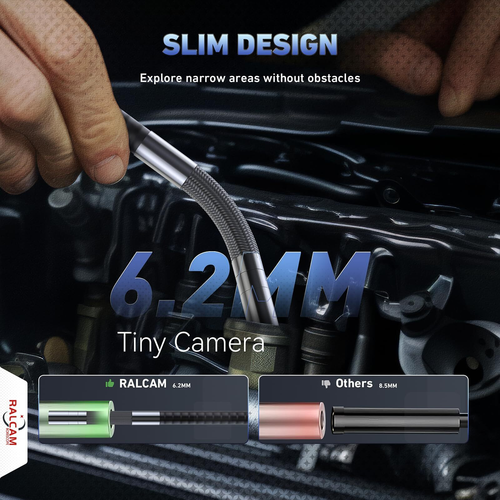 Ralcam 360 Joystick Articulating Borescope 6.2Mm Ip67 Waterproof Probe 4 Ways Ips Automotive Endoscope Inspection Camera With 6 Adjustable Led Lights 3.3 Ft Snake Tube