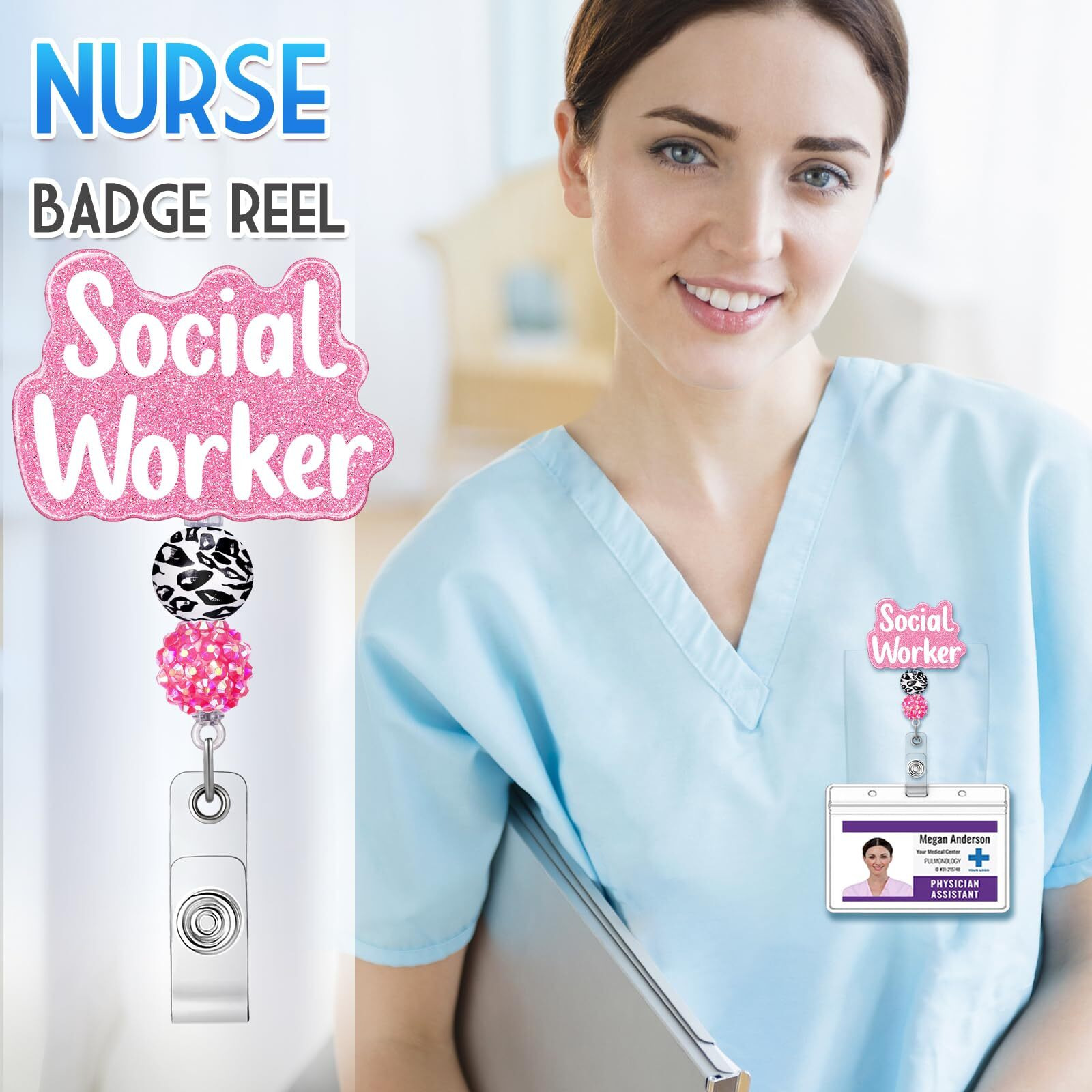 Plifal Social Worker Badge Reel Holder Retractable With Id Clip For Nurse Nursing Name Tag Card White Alligator Clip Hospital Work Accessories