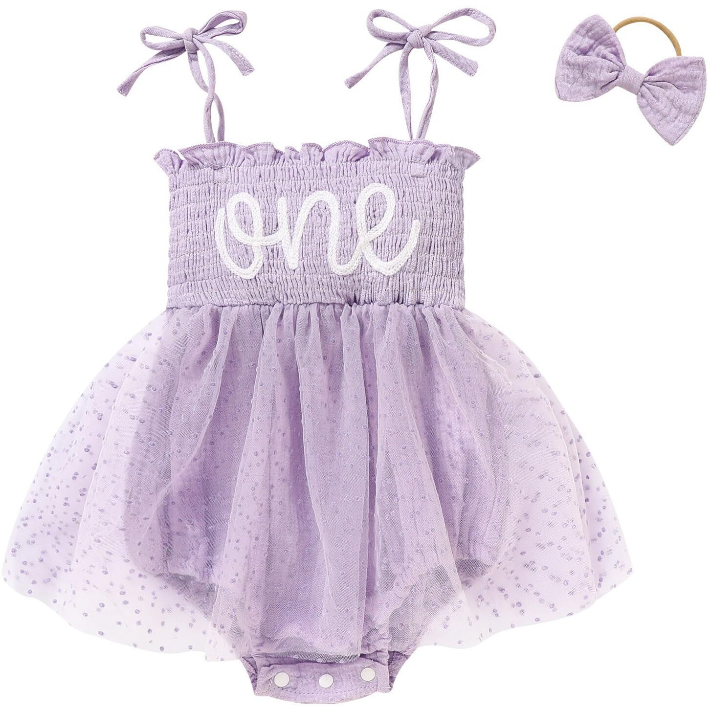 Titkkop Baby Girl 1St Birthday Clothes One Year Old Tulle Romper Sleeveless Bodysuit Cake Smash Outfits(Purple1 12-18M)