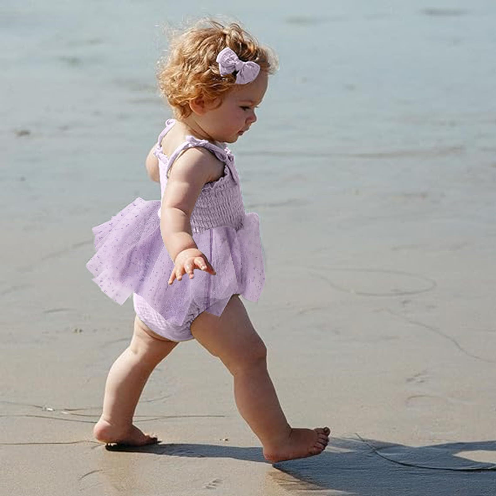 Titkkop Baby Girl 1St Birthday Clothes One Year Old Tulle Romper Sleeveless Bodysuit Cake Smash Outfits(Purple1 12-18M)