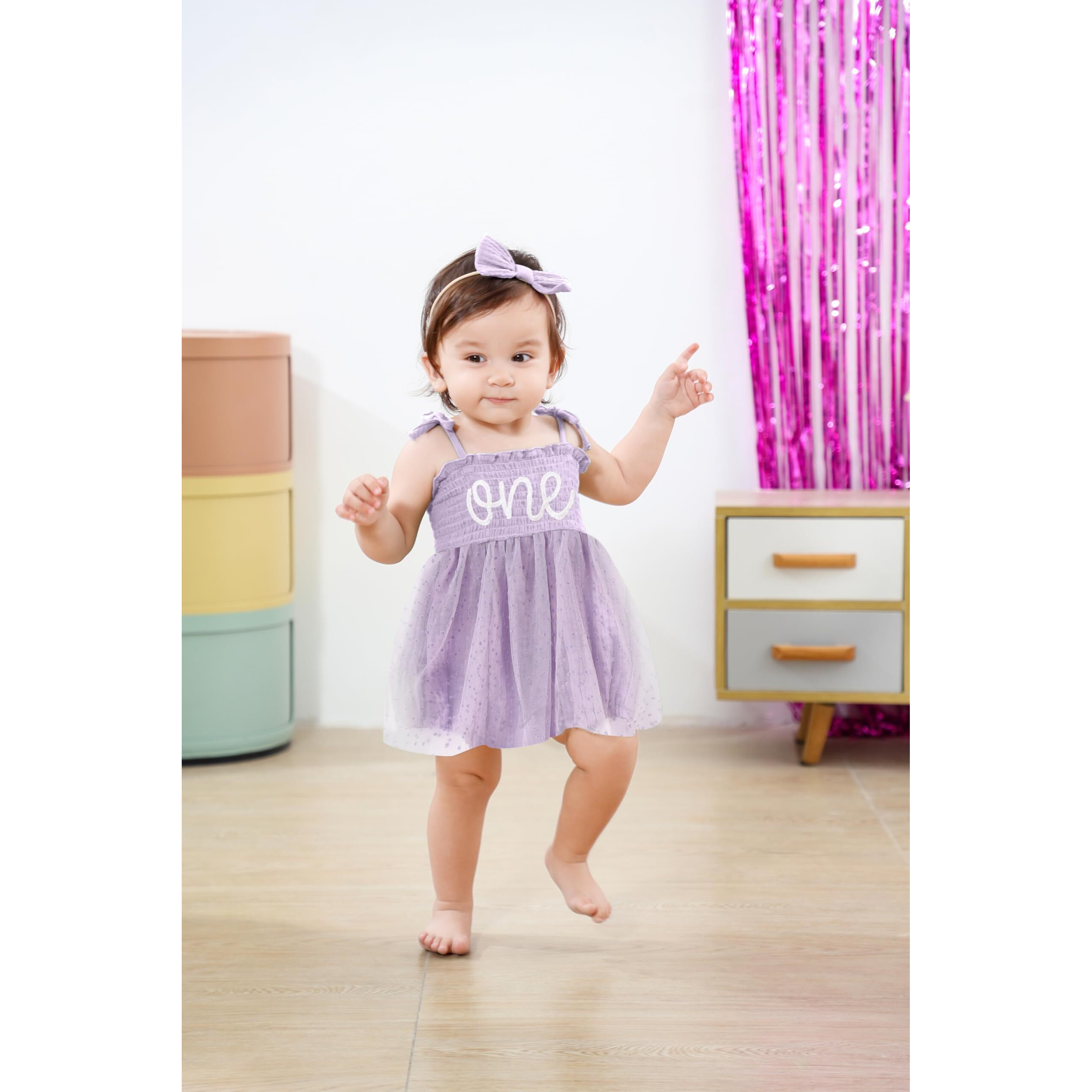 Titkkop Baby Girl 1St Birthday Clothes One Year Old Tulle Romper Sleeveless Bodysuit Cake Smash Outfits(Purple1 12-18M)