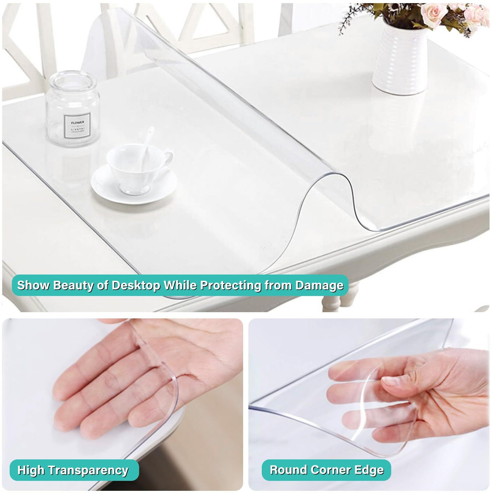 Aimergro 16X36 Inch Clear Pvc Table Cover Protector 1.5Mm Thick Clear Plastic Desk Mats Protector Pad Wipeable Easy Clean Wood Marble Furniture Topper Protection Coffee End Dining Tabletop Protector