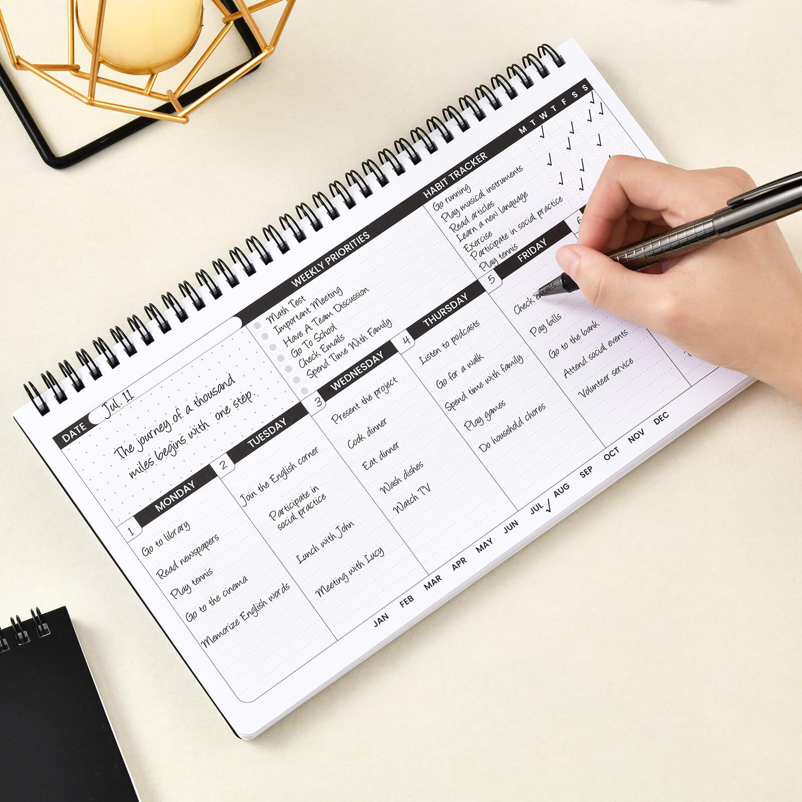 2025 Weekly Planner - Spiral Bound  11.2'' X 6.3''  Undated Daily Productive Weekly Planner  55 Weeks