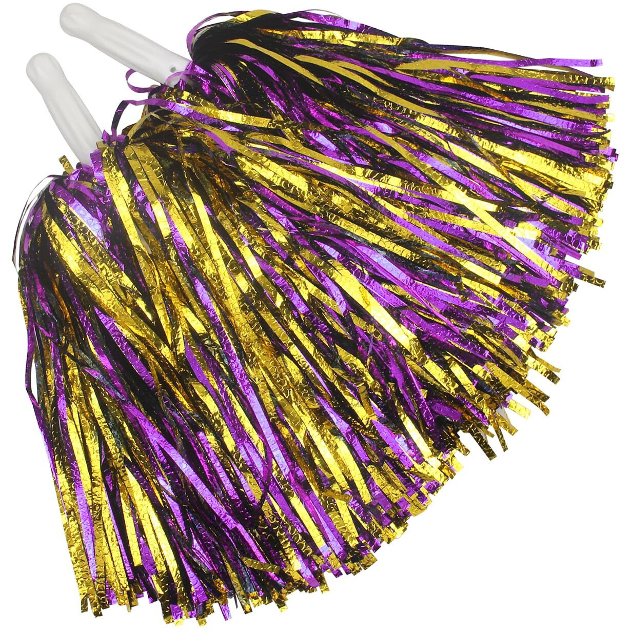 Hooshing 24Pcs Purple And Gold Pom Poms Cheerleading Metallic Foil With Baton Handle Cheerleader Pompoms For Sports Spirited Party Dancing Cheer Squads