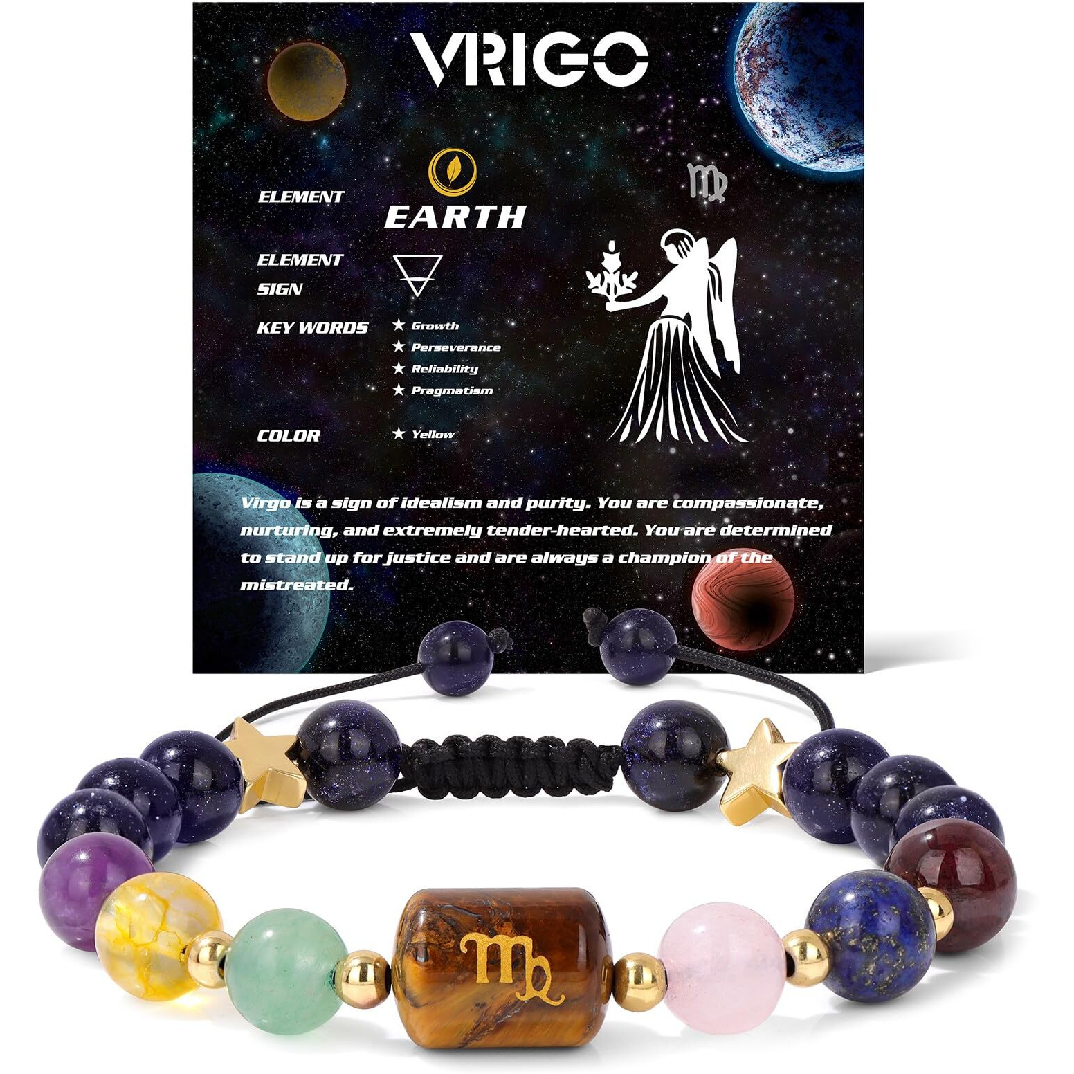 Golbaljew Virgo Zodiac Bracelets Healing Crystal 12 Constellations Protection Stone Beads Bracelet For Women Birthday Zodiac Gifts Horoscope Spiritual Jewelry