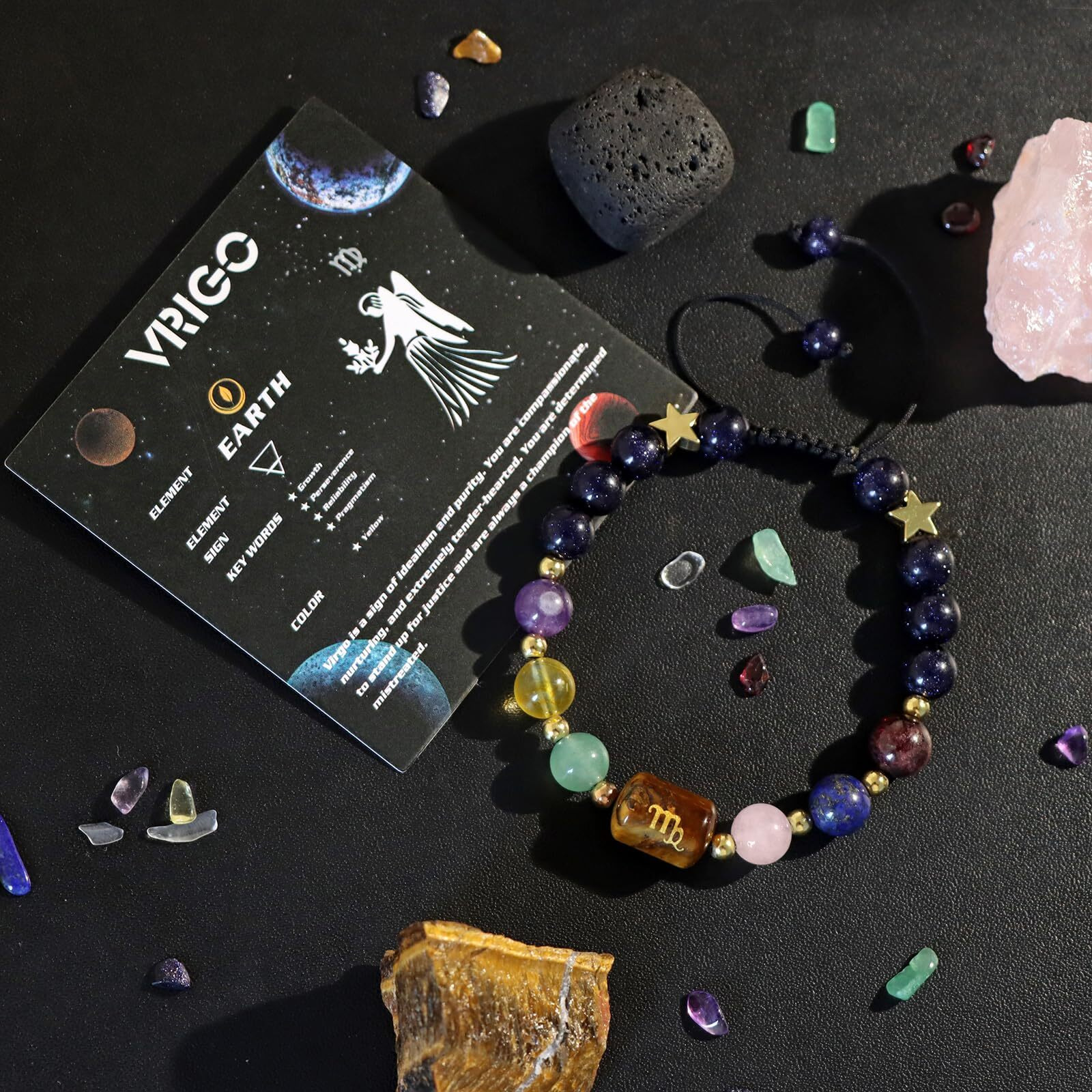 Golbaljew Virgo Zodiac Bracelets Healing Crystal 12 Constellations Protection Stone Beads Bracelet For Women Birthday Zodiac Gifts Horoscope Spiritual Jewelry