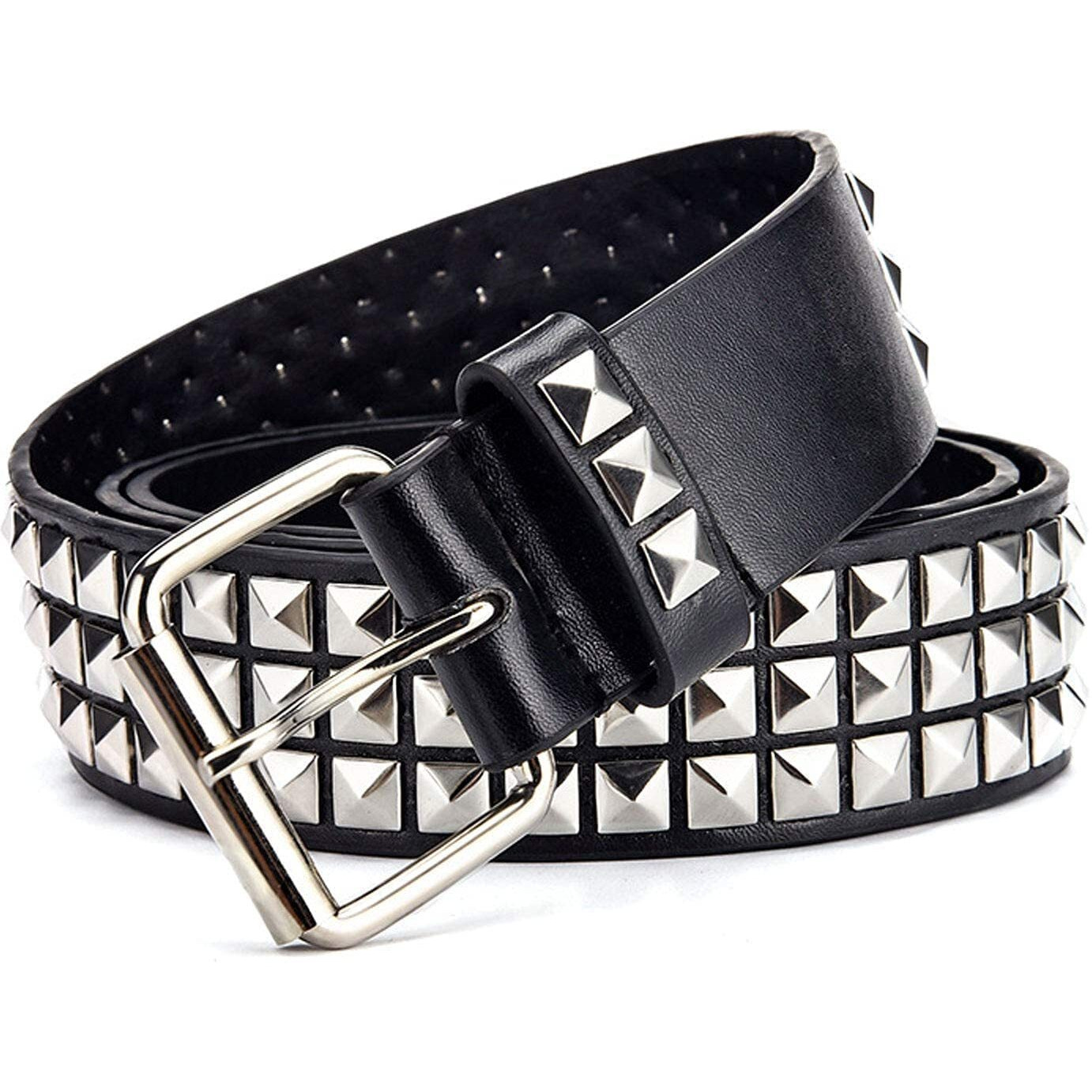 Snceaw Studded Belt  Metal Punk Rock Rivet Belt With Bright Pyramid Studded For Women Men (Gold  Fit Pant 31-36 Inch)